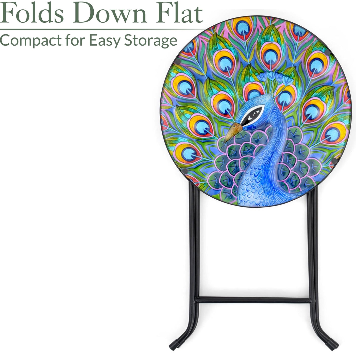 CHRISTOW Bistro Table Glass Top Round Folding Garden Patio Decoration Plant Stand (Painted Peacock)