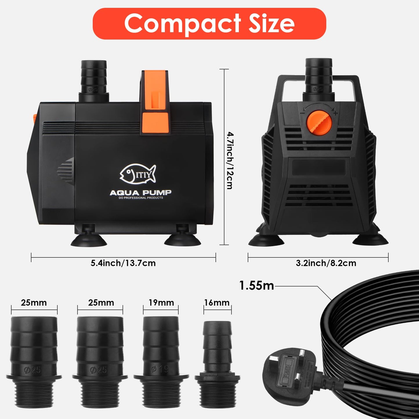 ITIY Submersible Water Pump Pond Pump, 30W 2000L/H Water Fountain Pump Aquarium Water Pump with Flow Control for Fish Tank, Waterfall, Filtration, Outdoor, Hydroponics