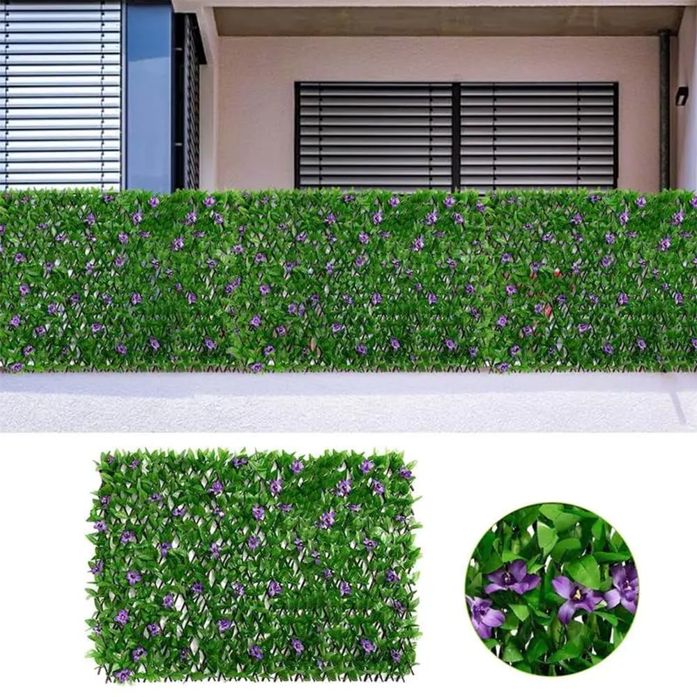 Expanding Garden Trellis Panels 200x40cm,Expandable Garden Fence Screening with Artificial Ivy and Violet Flower,Garden Greenery Leaf Backdrop Decoration (2pcs)