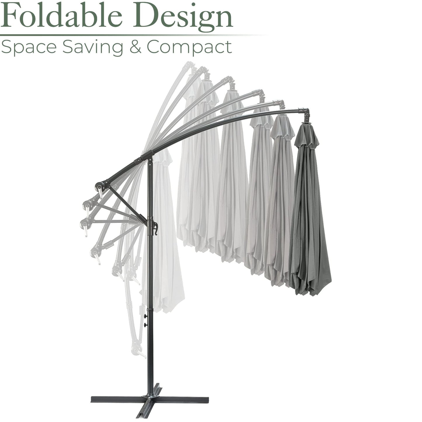 Christow Large Banana Parasol 3m Over Hanging Cantilever Umbrella UV Protective With Crank Handle (Grey Polyester Canopy)