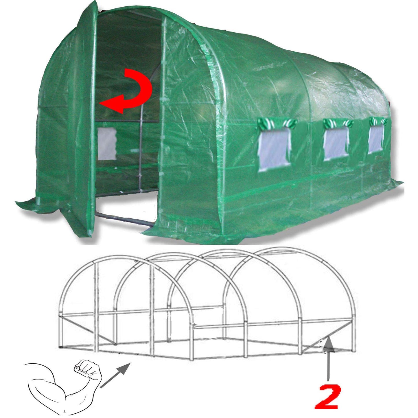 4m x 2m Polytunnel "Strongest In It's Class" a fully Galvanised Structure with more Diagonal & Roof Bracing than all others. Metal Hinged Door | Multi Window