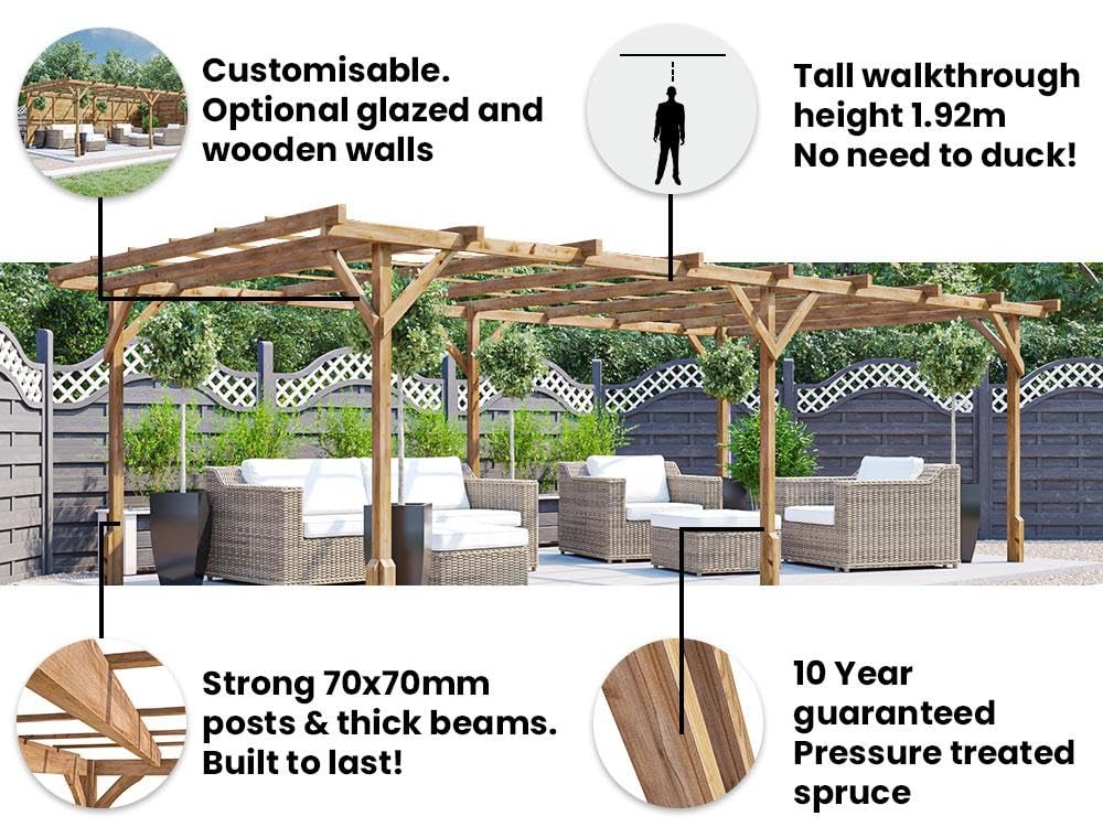 Dunster House Wooden Pergola 6 x 3 Metres Garden Plant Frame Kit Utopia