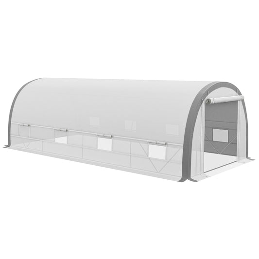 Outsunny 6 x 3(m) Walk-in Polytunnel Greenhouse with Upgraded Structure, Zipped Roll Up Mesh Door, 8 Mesh Windows, Tunnel Warm House Tent with PE Cover, 15 Plant Labels and Gloves, White