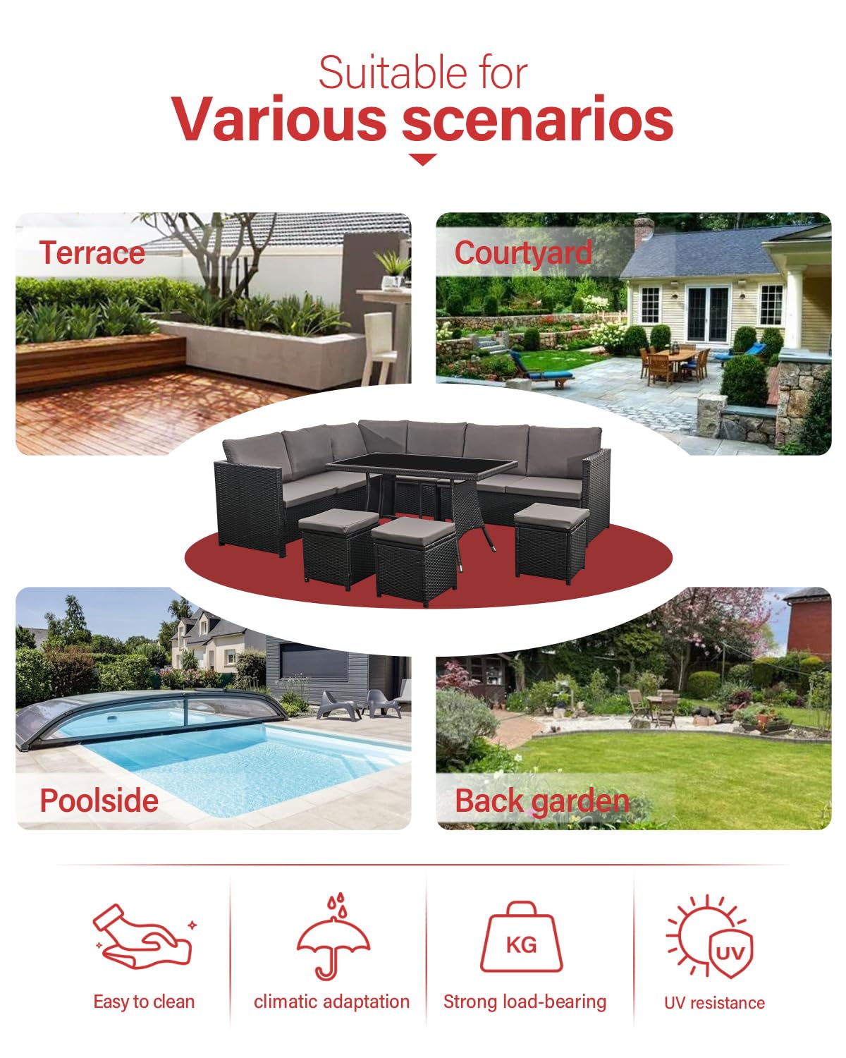 AFURNI 9-Seat Rattan Garden Corner Sofa & Dining Set
