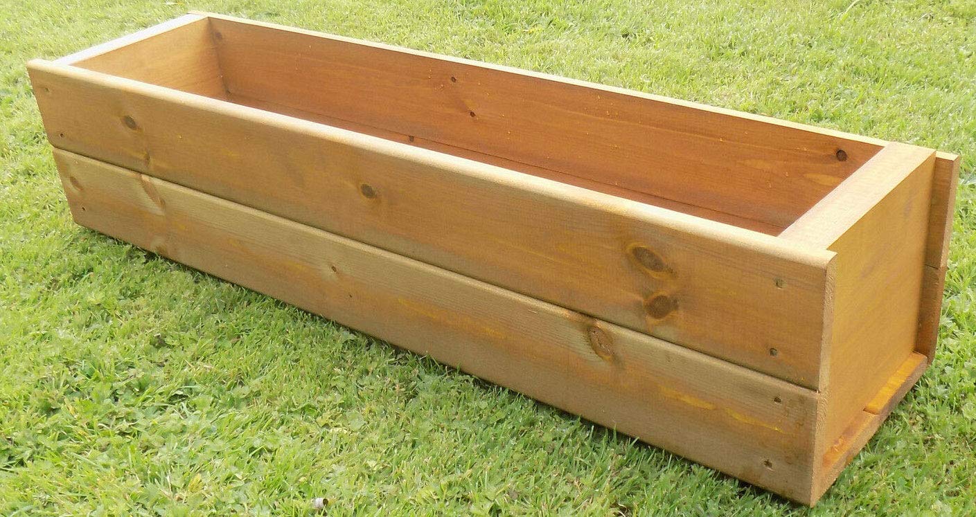 Set of 2 x 90cm Wooden Trough Planters - Wood Plant Trough Container Box
