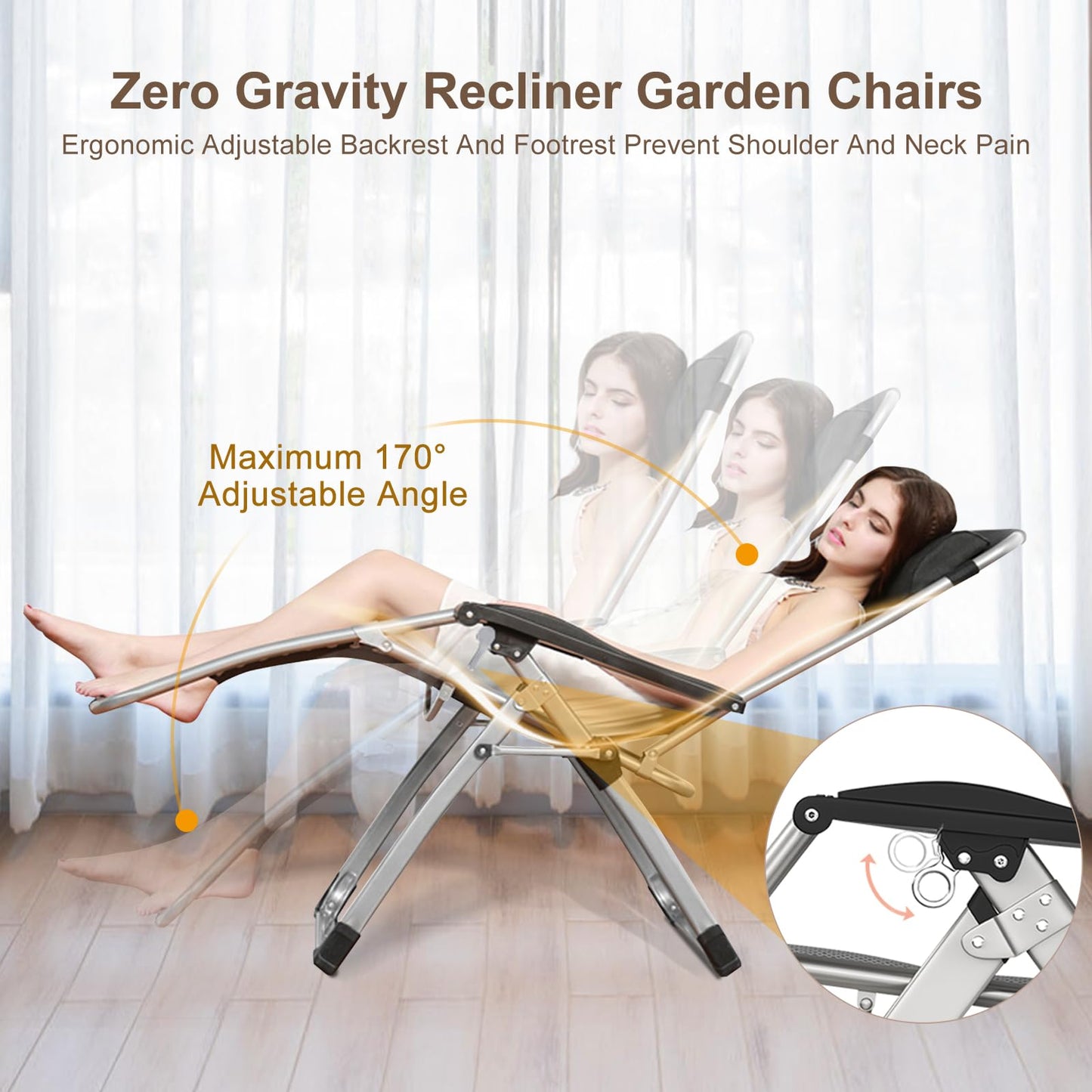 Obqer Folding Zero Gravity Chair, 440LBS Heavy Duty Sun Lounger, Adjustable Garden Recliner with Cushion and Side Holder, Extra Wide, No Assembly Required, Sun Loungers for Garden Terrace Beach Pool