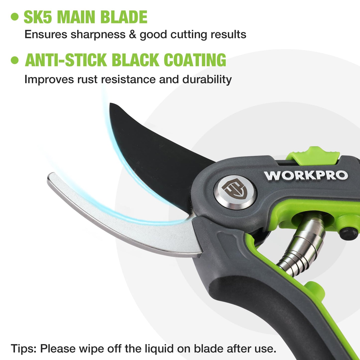 WORKPRO Secateurs & Pruning Scissors | Heavy Duty 210mm Secateurs with SK5 Blades | Labor-Saving Garden Scissors with Safty Lock | Essential Garden Tools for Pruning Flowers