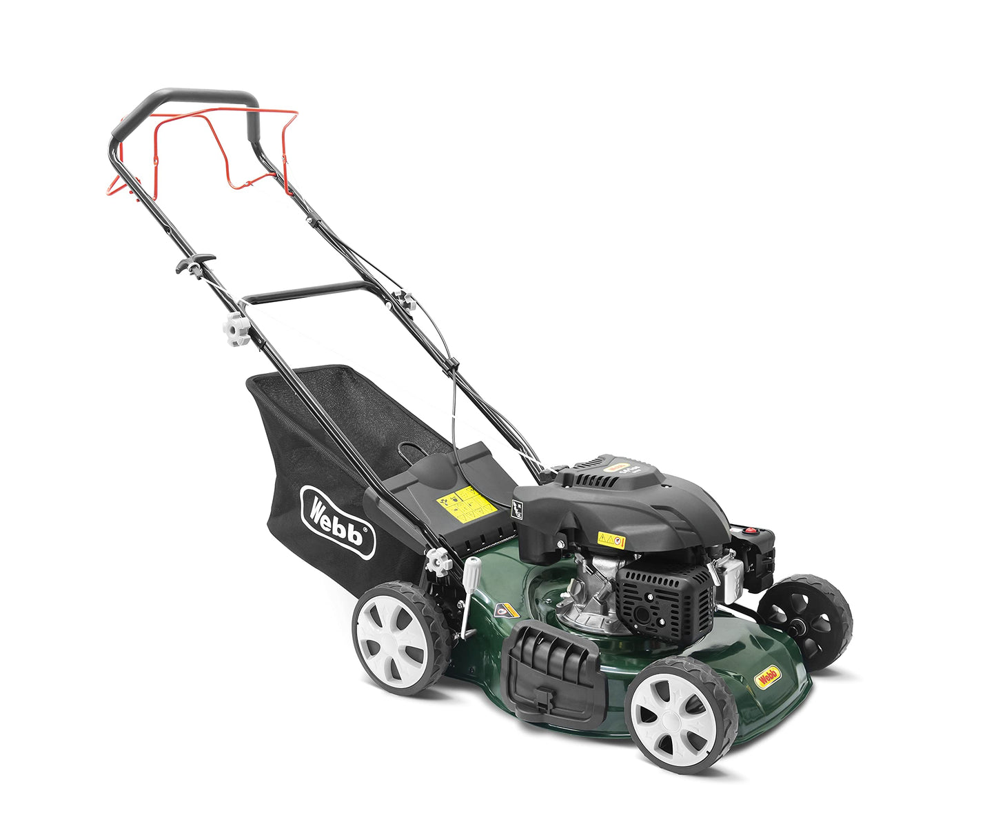 Webb WER460SP 18"/46cm Self Propelled Rotary Petrol Lawnmower, 141cc Engine, 7 Cutting Heights, 55L Collection Bag - 3 Year Guarantee