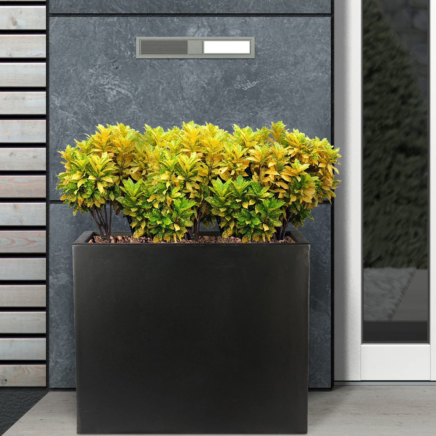 IDEALIST 50cm Trough | Black Reinforced Stone Rectangular Planter | Garden Plant Pots with Drainage Holes L50 W20 H40 cm, 23 litres