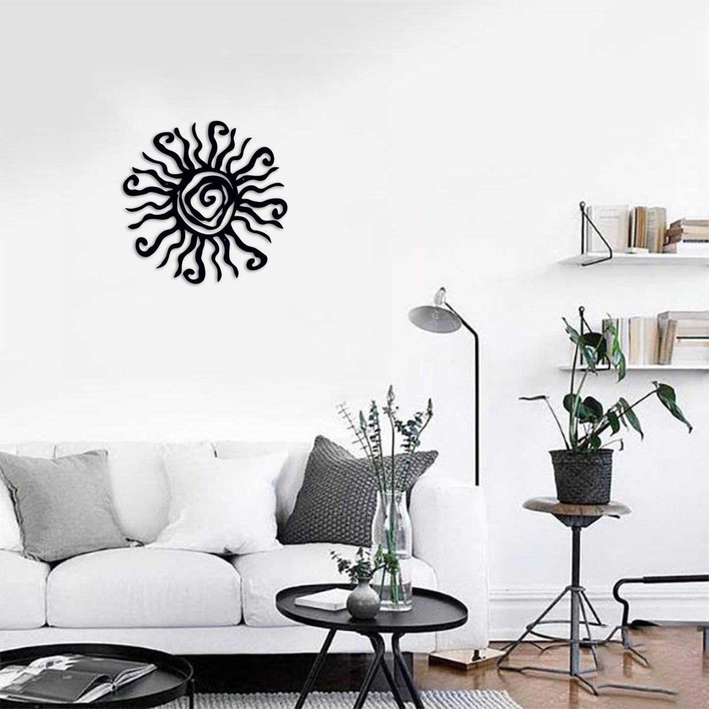 Huspox 40cm Wacky Sun Metal Wall Art Indoor Outdoor Decor - Black Rust Proof Wall Sculpture - Hanging Wall Art Ideal for Bedroom Garden Home Patio and Farmhouse