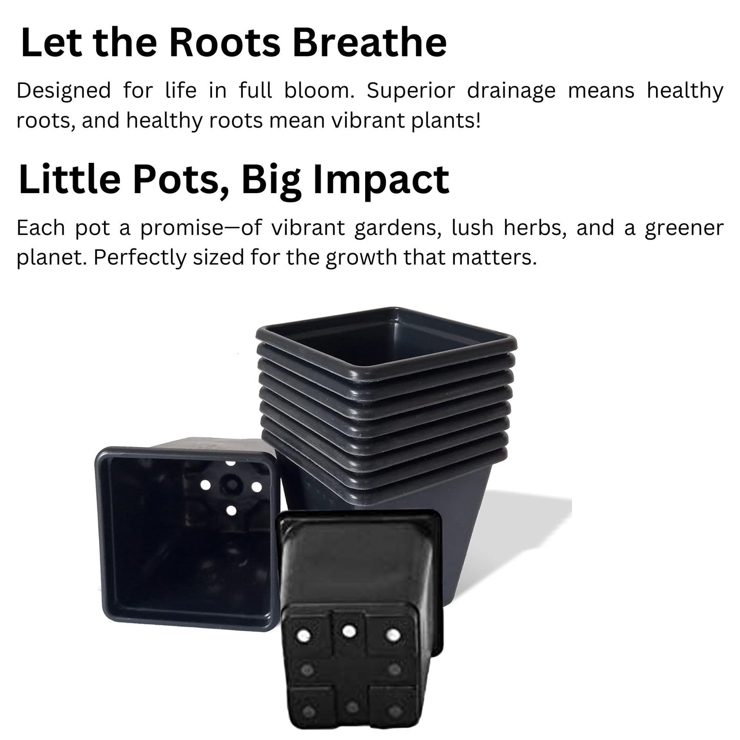 9cm Plastic Plant Pots Black Square (Pack of 50) – Ideal for Plants, Perennials, and Herbs (Pack of 50 Pots)