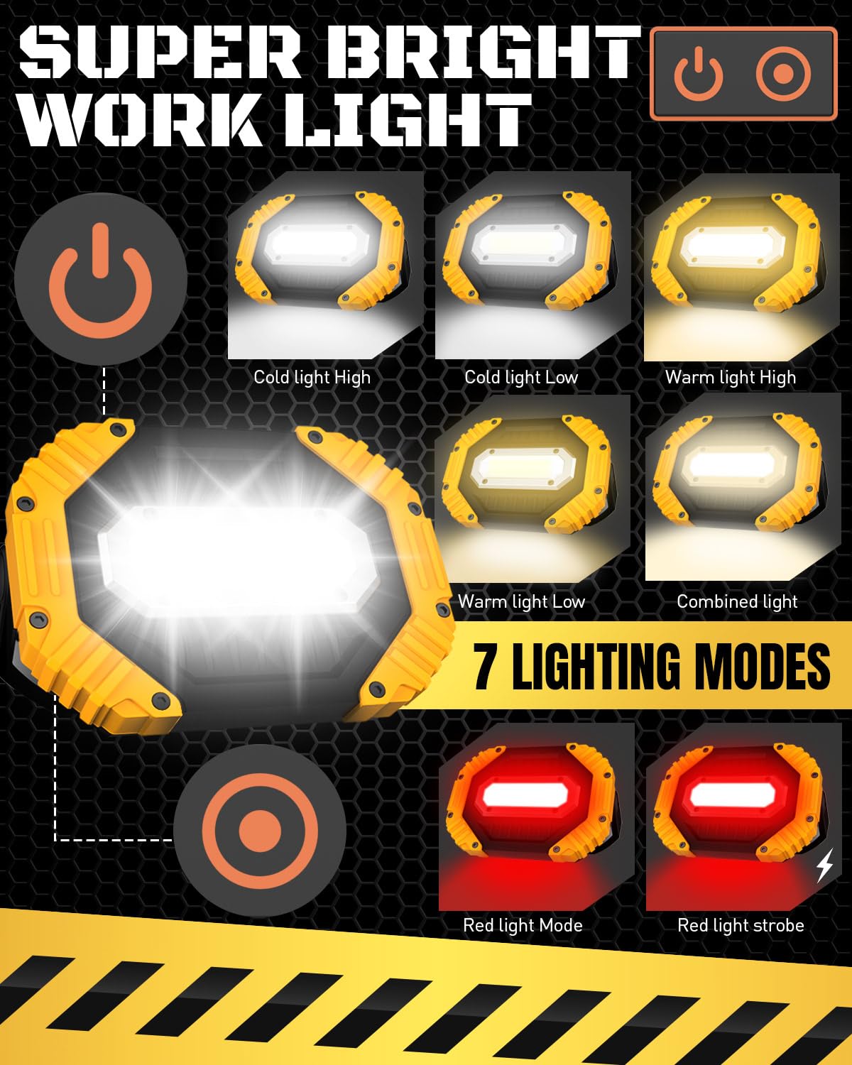 KALAHOL 2025 Upgraded 30W LED Rechargeable Work Light with Digital Display, 2500LM Super Bright Outdoor COB Floodlight with 7 Modes, IP65 Emergency Security Light with USB for Garage Camping Hiking