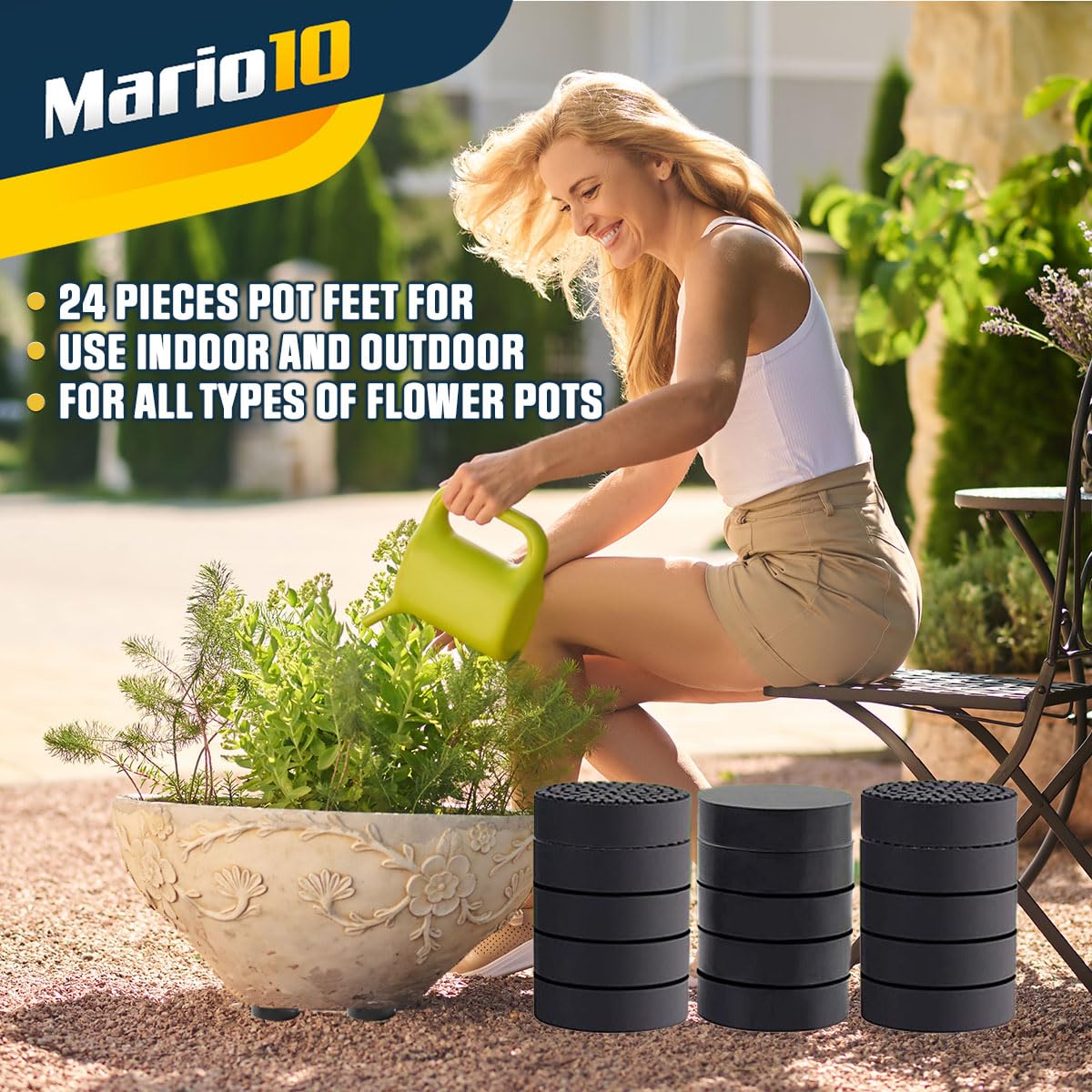 Mario10 PACK OF 24 Invisible Pot feet for outdoor and indoor plant pots and flowers, solid rubber pot feet with enhanced non-slip surface grip, PACK OF 24.