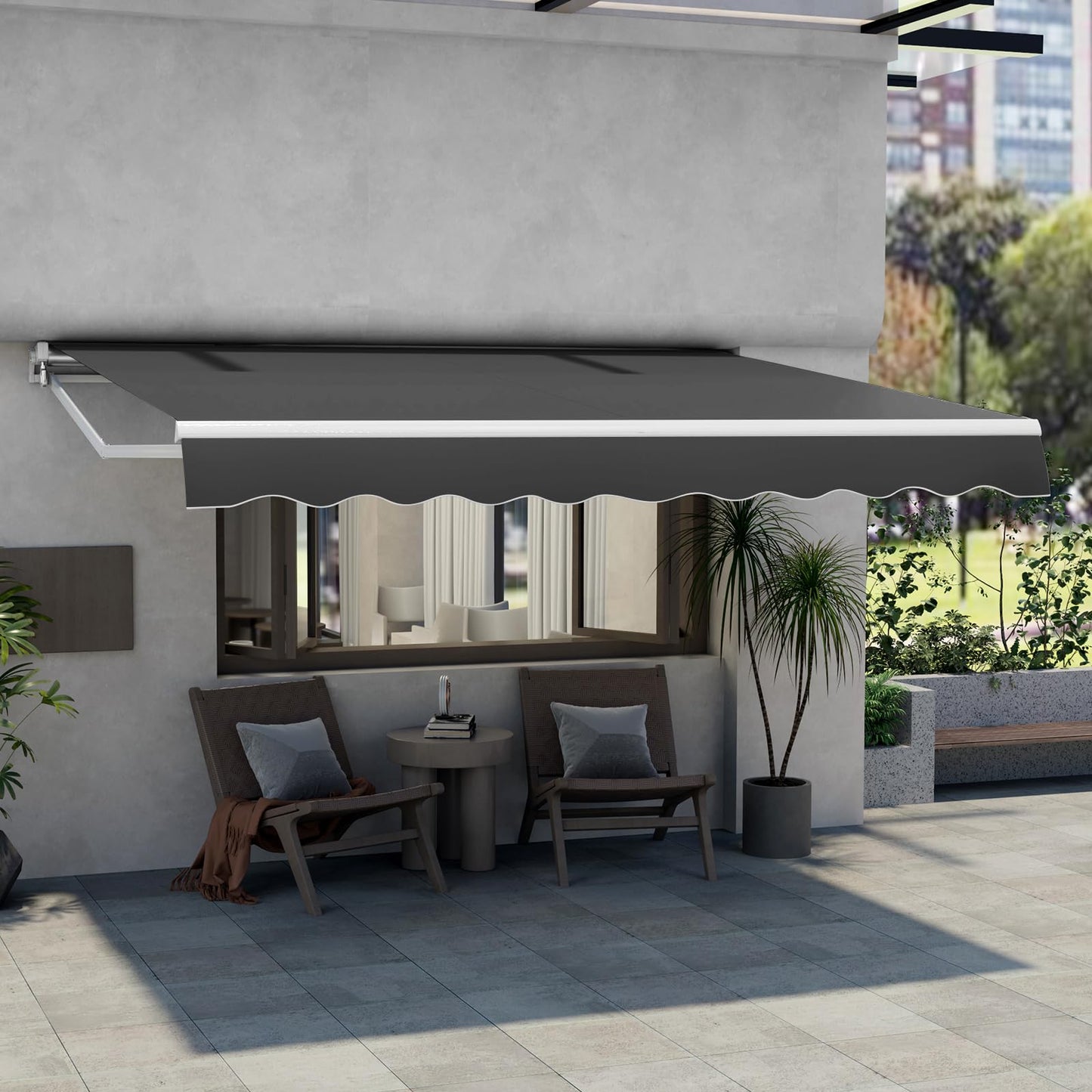 COSTWAY 3 x 2.5m/3 x 3.6m Retractable Manual Awning, Anti-UV and Waterproof Garden Patio Canopy with Hand Crank, Aluminum Sun Shade Shelter for Balcony Yard(3m x 3.6m, Grey)