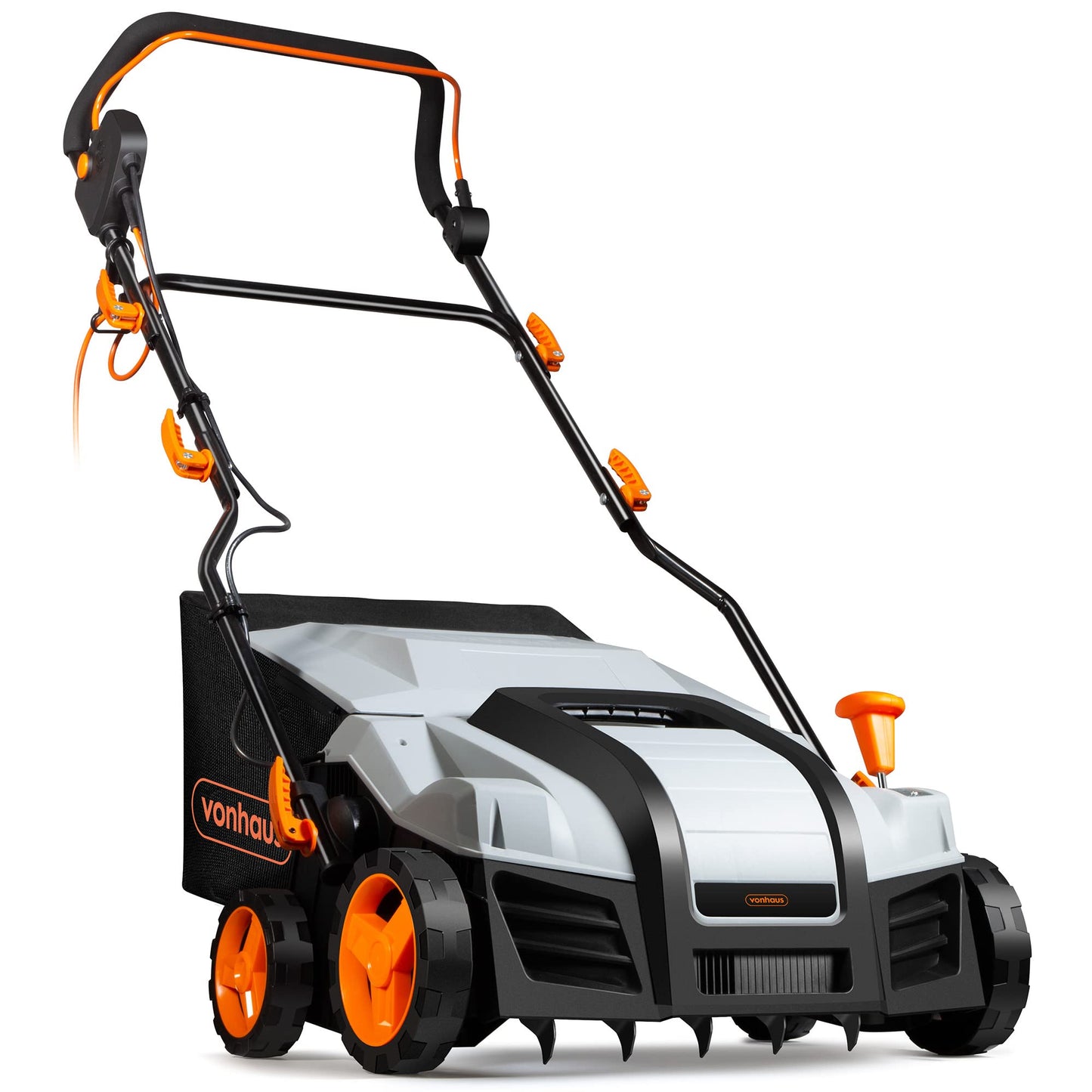 VonHaus Lawn Scarifier, Grass Rake, Aerator 1800W – Electric, 10m Cable, 55L Collection Box, 5 Depth Settings, 38cm Working Width, 2 Interchangeable Rollers, Folding Design – 2 Year Warranty