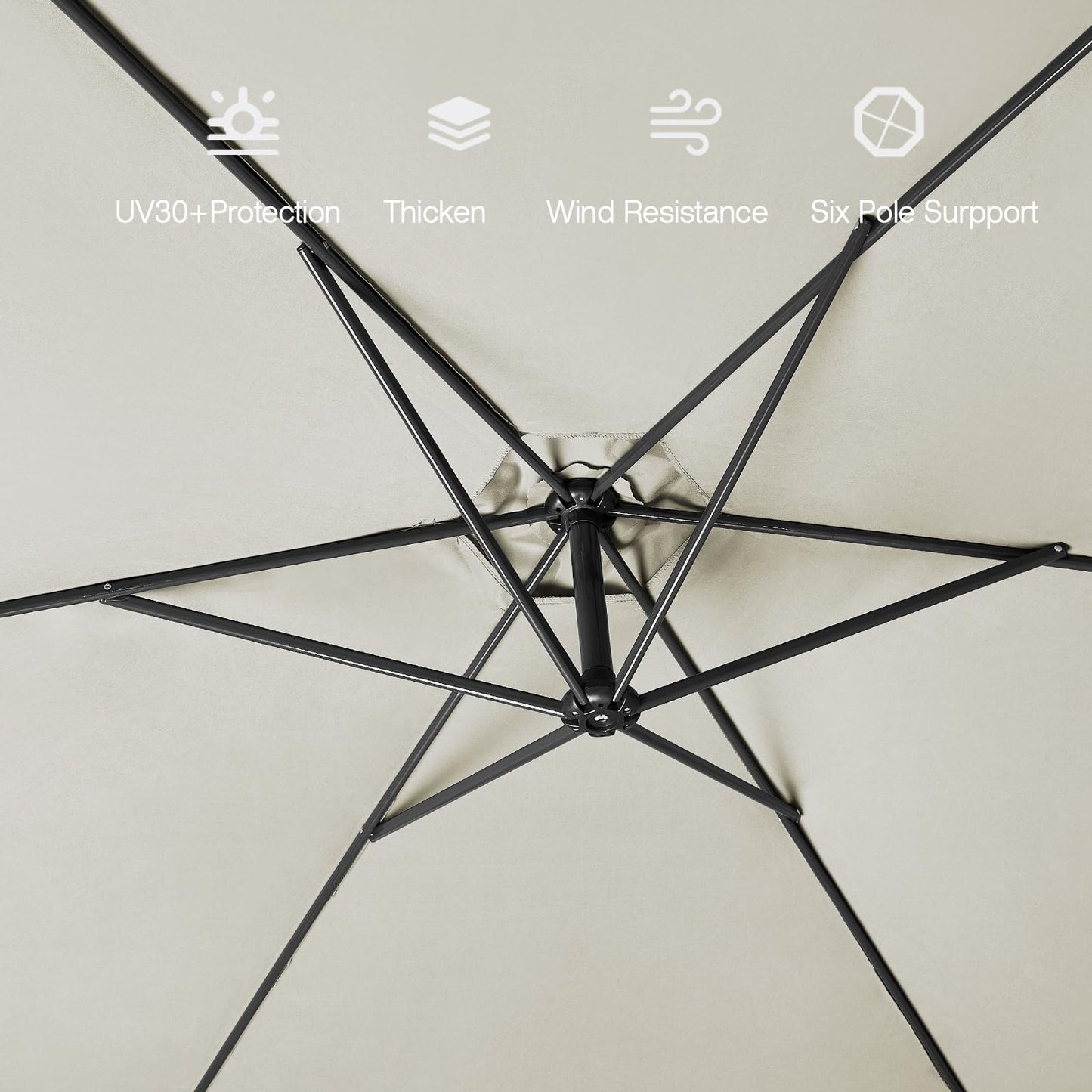 Vivo Technologies 3m Cantilever Garden Parasol, Banana Patio Umbrella Freestanding Parasol Hanging Parasol with Crank Handle and Tilt for Outdoor Garden and Patio Sun Shade Cream