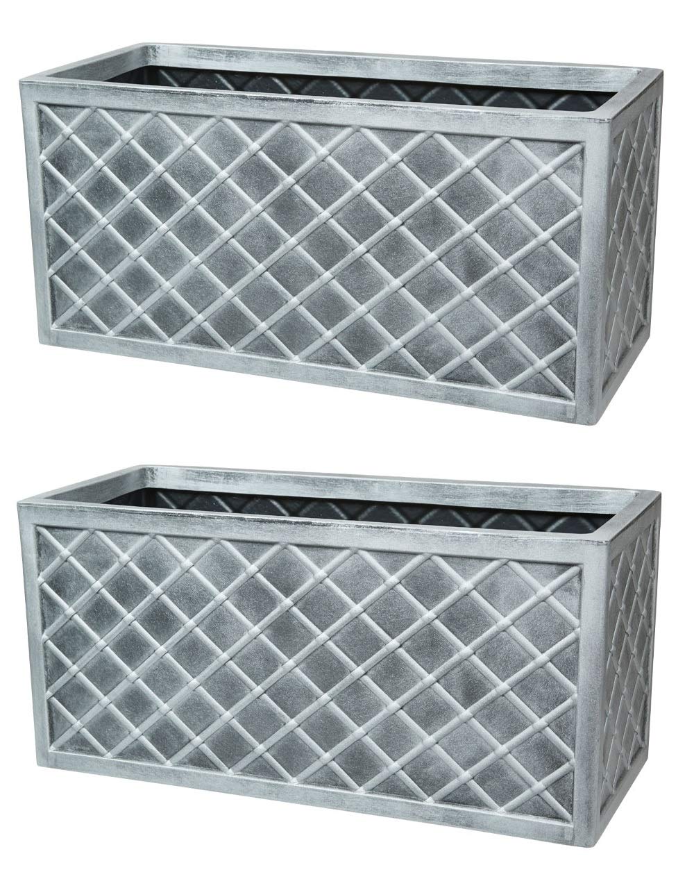 Shop4allsorts Set Of 2 Lazio Trough Patio Planter Garden Plastic Flower Pot Pewter Grey 70cm x 33cm