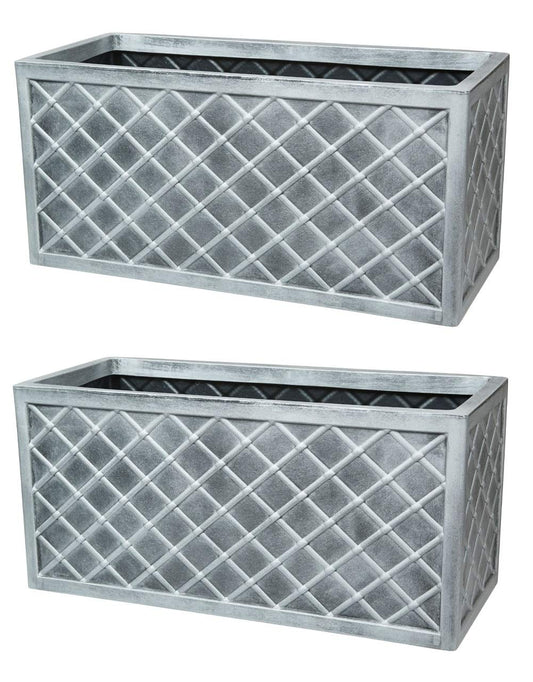 Shop4allsorts Set Of 2 Lazio Trough Patio Planter Garden Plastic Flower Pot Pewter Grey 70cm x 33cm