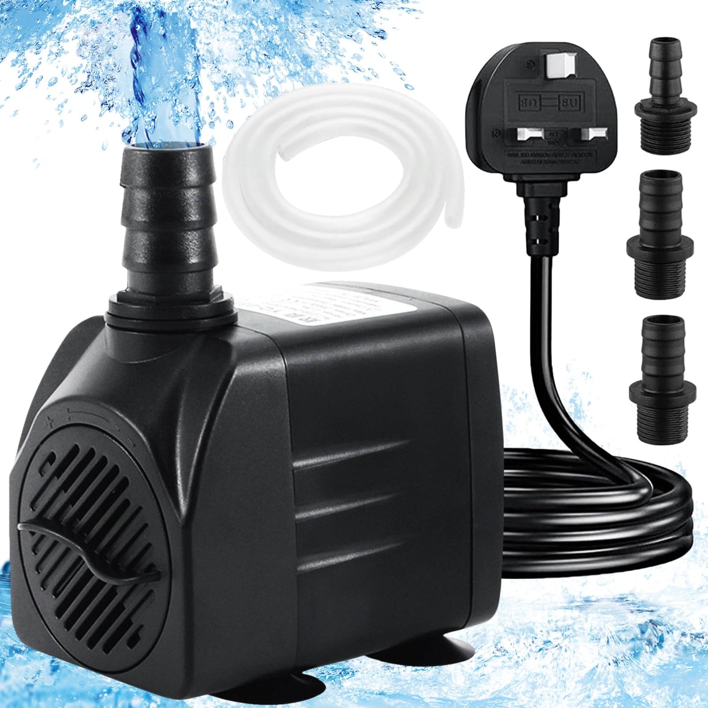 Submersible Water Pump, Ultra Quiet Water Feature Pump 1500L/H 25W Aquarium Water Pumps for Fountain Pond Aquarium Fish Tank Pump Replacement Pump with 3 Nozzles