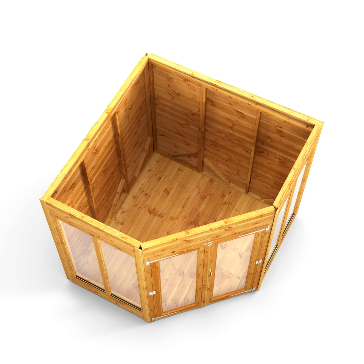 Powersheds High Grade Premium 5-Sided Corner Summerhouse with PVC Window sills made from 12mm Extra Thick Timber & Toughened Glass, for all Storage & Outdoor Needs (6x6)