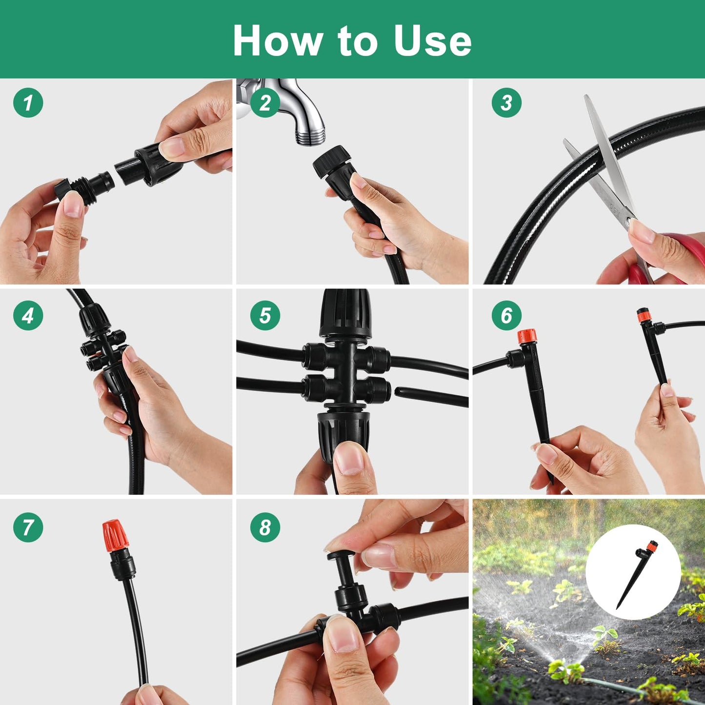 234FT/71M Irrigation System Kit, Faburo Quick Connector Automatic Garden Watering System for Outdoor Plants, 1/4'' - 1/2'' Tubing DIY Greenhouse Drip Irrigation Kit for Lawn, Flower Beds, Patio