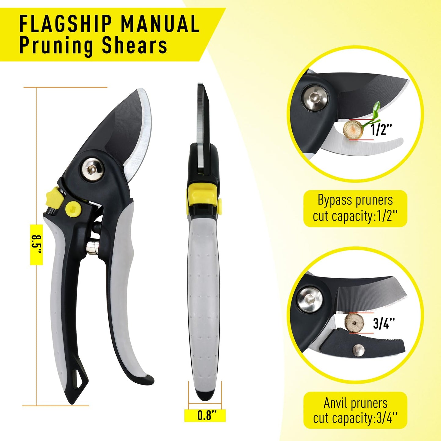 Jardineer Garden Secateurs Set with SK5 Blades, Bypass Hand Pruner and Anvil Secateur, Herb Scissors, Pruning Shears Set for Branches Flowers