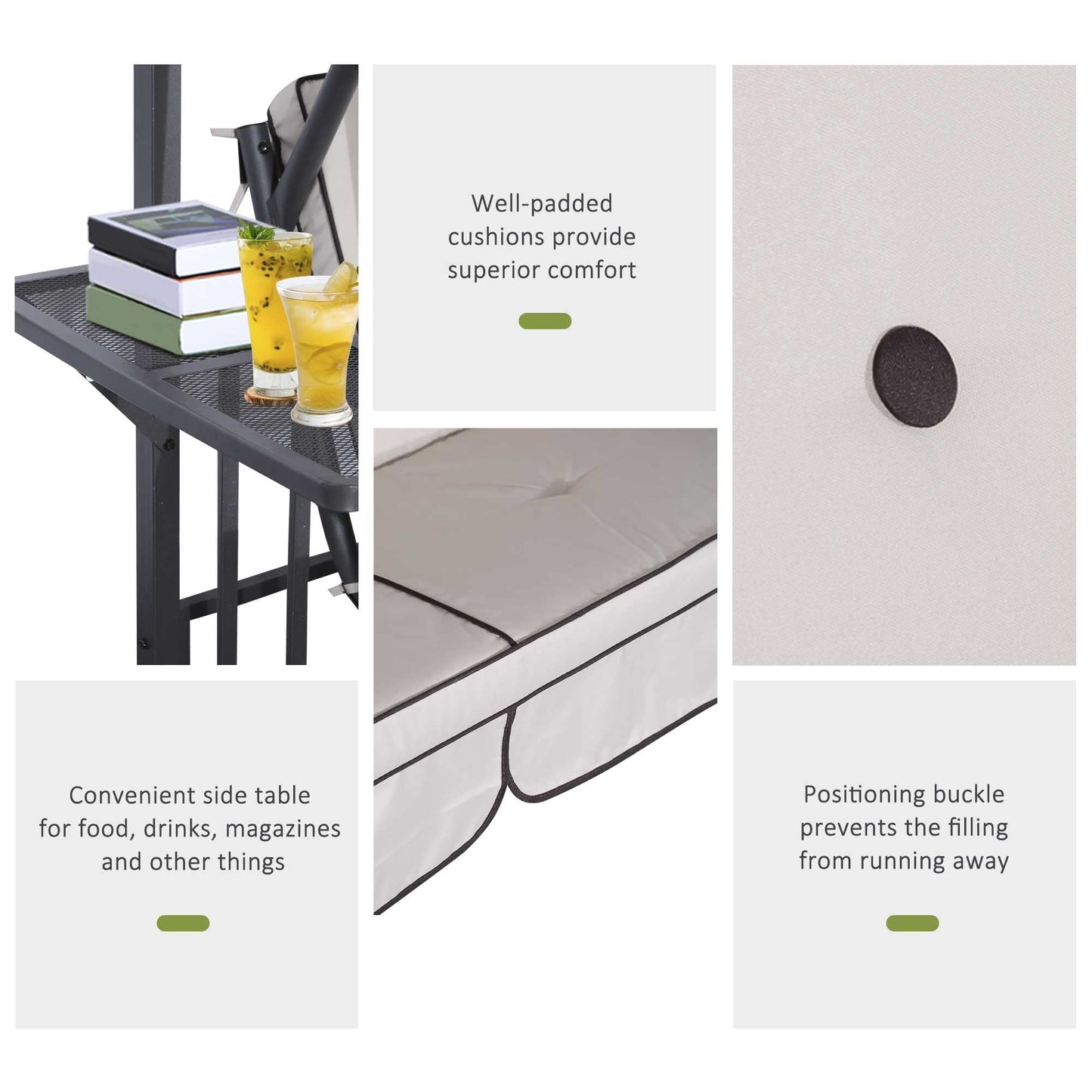 Outsunny Outdoor Garden 2 Seater Canopy Swing Chair Seat Porch Loveseat Vintage Hammock Cushioned Seat w/and Side Drink Panel