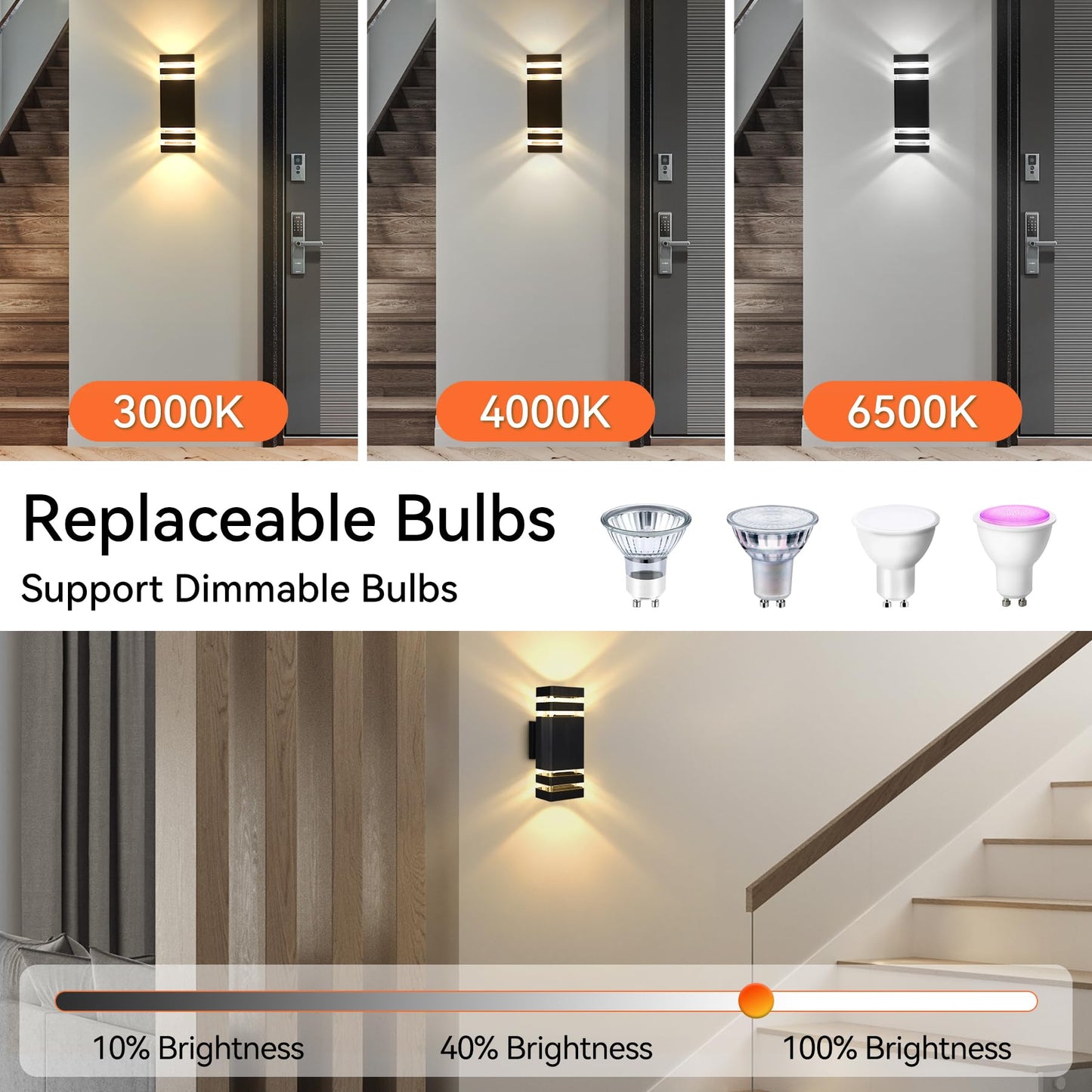 YICALE Outdoor Wall Lights Mains Powered,Up Down Lights Outdoor IP65 Waterproof Outside Wall Lights,Black LED Front Door Light Square Aluminium External Light Wall Mounted for House,Garden,2*GU10