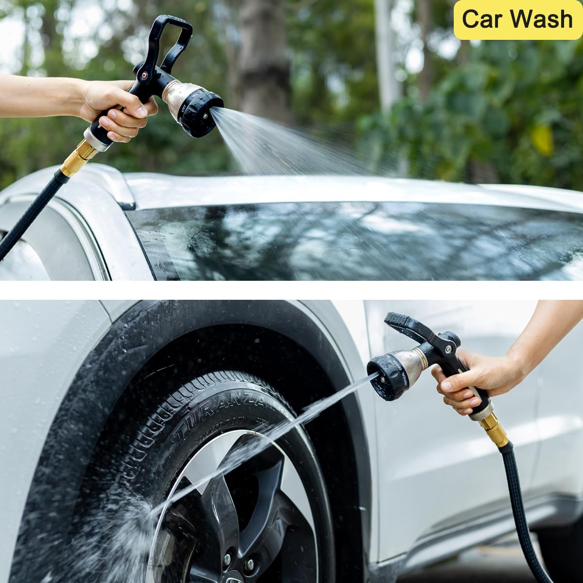 FANHAO Heavy Duty Fireman's Hose Gun, Metal Garden Hose Spray Gun with 8 Spray Patterns，High Pressure Hose Nozzle with Lever Control and Non-Slip Grip to Water Lawns & Plants, Wash Cars & Clean