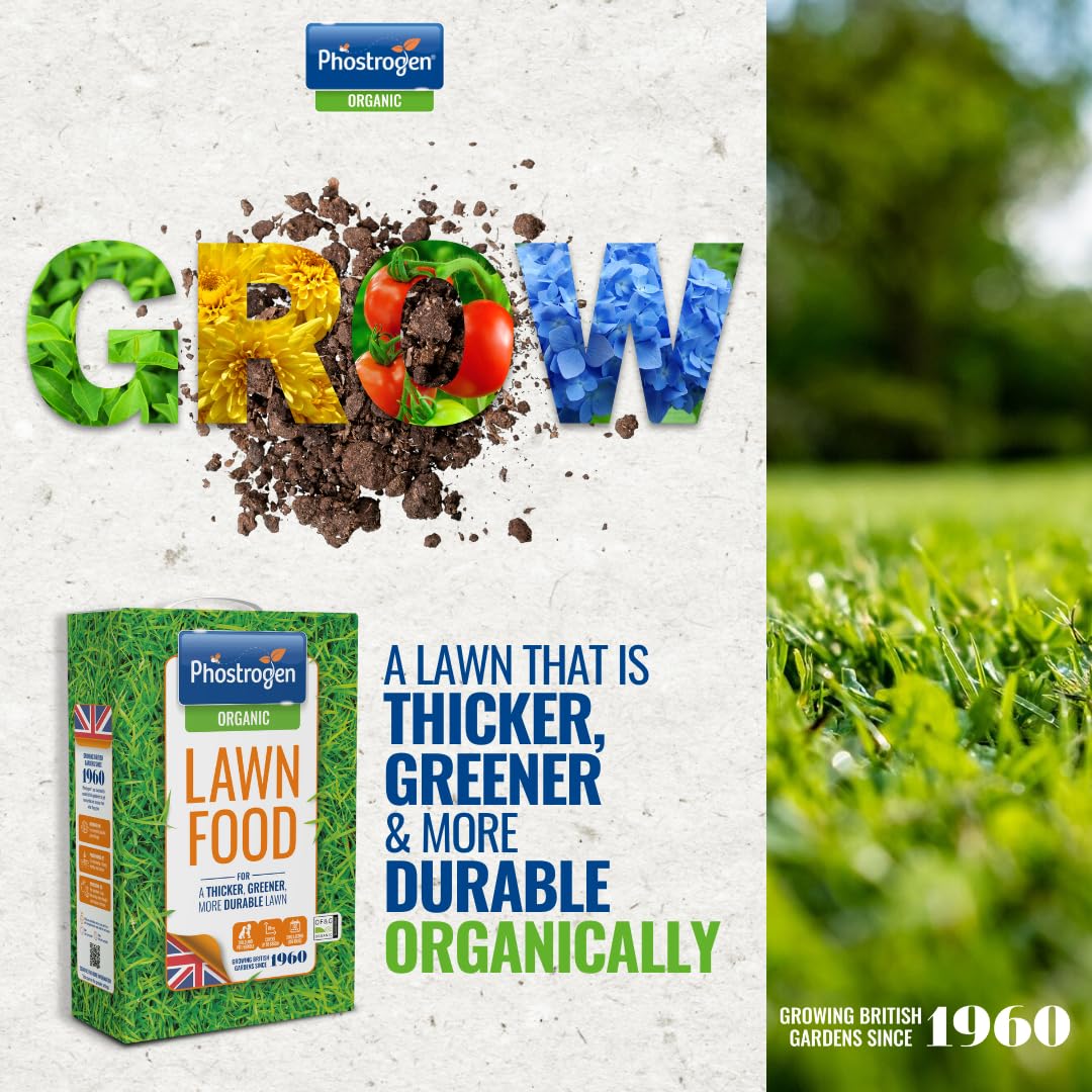 Phostrogen Organic Lawn Food, 3.5kg - Long Lasting Balanced Organic Lawn Feed - for a Thicker, Greener and More Durable Lawn - Growing Season and Autumn Feed - Lawn Nutrition - Garden Care