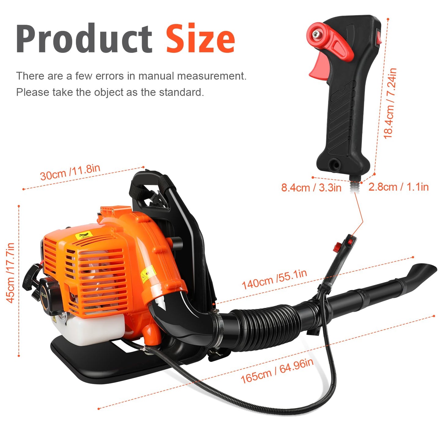 LabTEC 2 Stroke Gas Powered Leaf Blower, 43CC Petrol Backpack Leaf Vacuum, Speed-adjusted Cordless Garden Blower for Cleaning Patios Leaves Grass Cutting Blowing Shredding Dusting Snow Removing