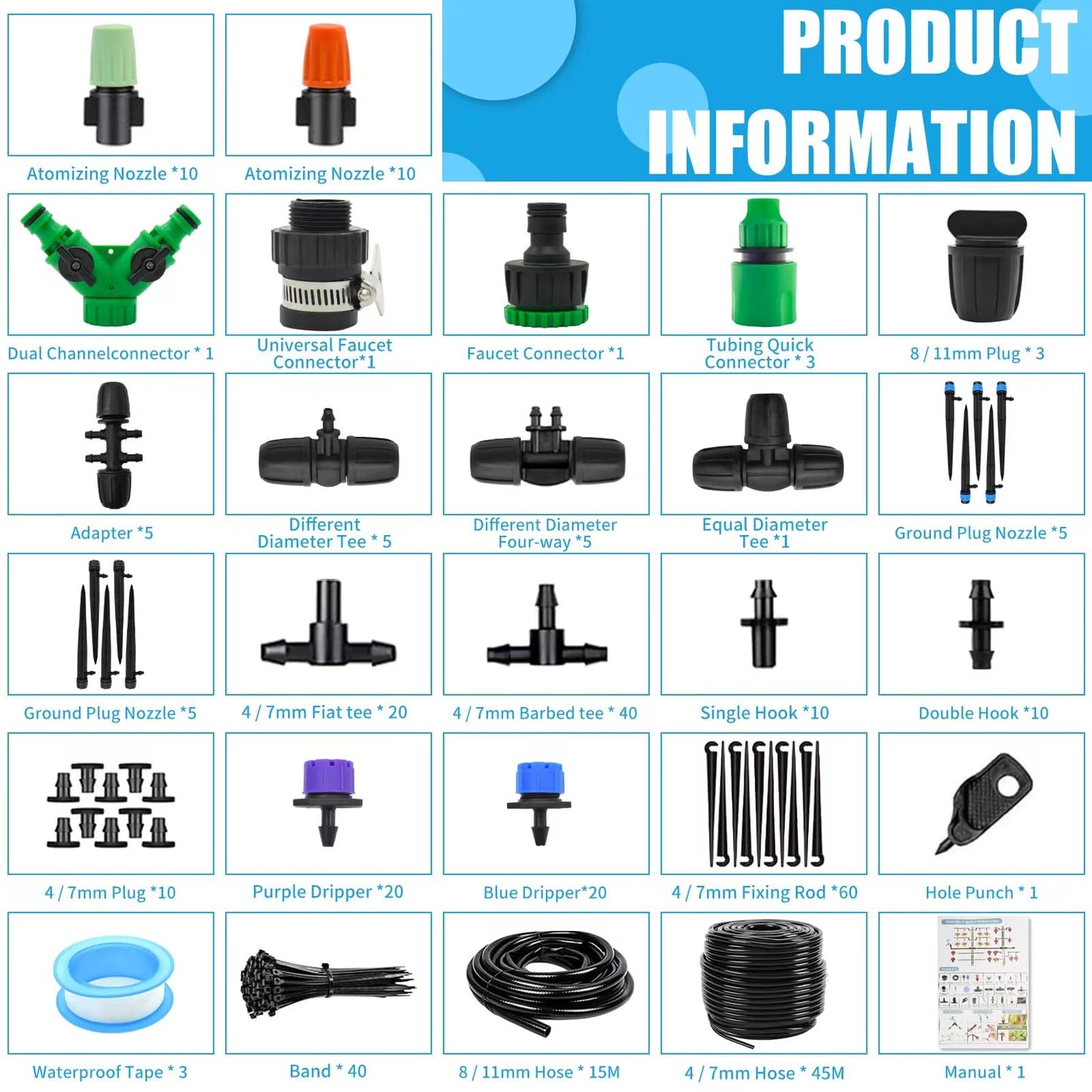 ZOUFRIDN 292 PCS Irrigation System Greenhouse Watering Systems,468FT/45M Drip Irrigation System, Automatic Irrigation System with Adjustable Nozzle Sprayer and Dripper Automatic for Lawn/Garden/Patio