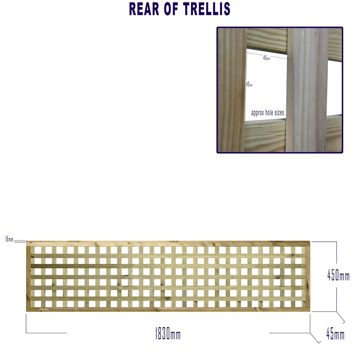 Chunky Urban Square Heavy Duty Framed & Capped Wooden Trellis (45mm Thick) Width: 6ft (183cm) x Height: 1.5ft (45cm) Decorative Fence Panel Topper/Garden Divider/Wall Art/Plant Vine Clingin Grower