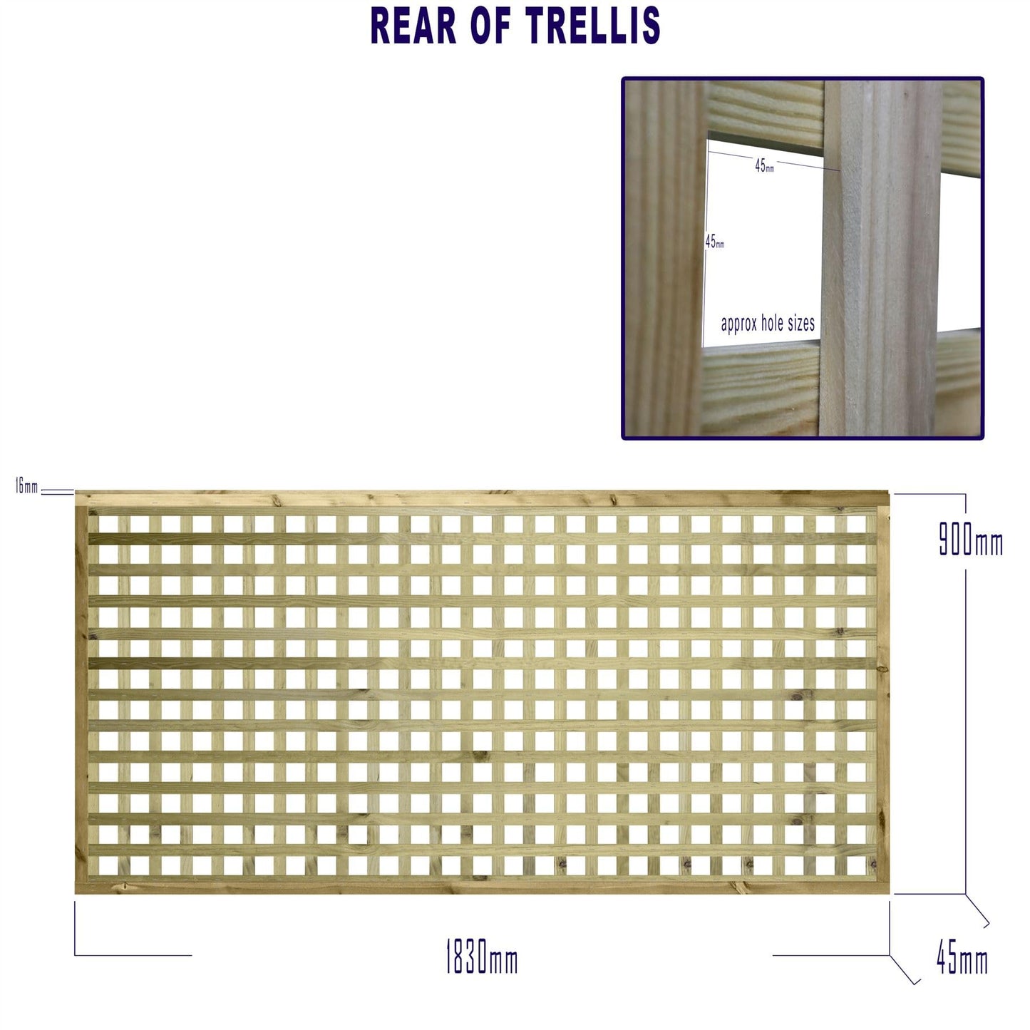 Chunky Urban Square Heavy Duty Framed & Capped Wooden Trellis (45mm Thick) Width: 6ft (183cm) x Height: 3ft (90cm) Decorative Fence Panel Topper/Garden Divider/Wall Art/Plant Vine Clingin Grower