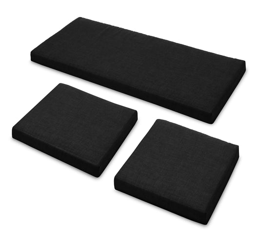Sapphire Collection 3 Pieces Replacement Cushions Set for Rattan Chairs Sofa Patio Garden Outdoor Furniture - Water Resistant, Lightweight, and Durable - Multiple Colors Available (Black)