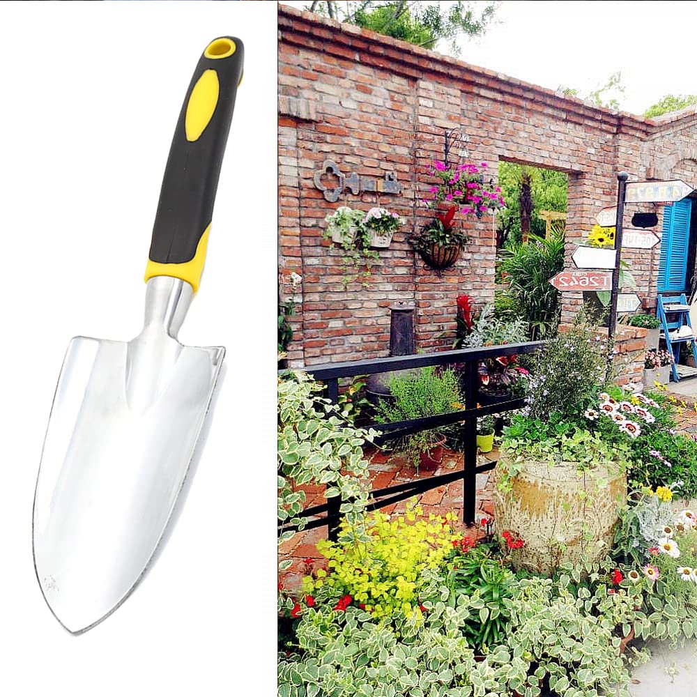 TINGFENG Garden Shovel Hand Tool Stainless Steel Small Garden Shovel For Digging Planting Rust Proof Hand Shovel With Soft Rubber Handle Measuring Depth Mark