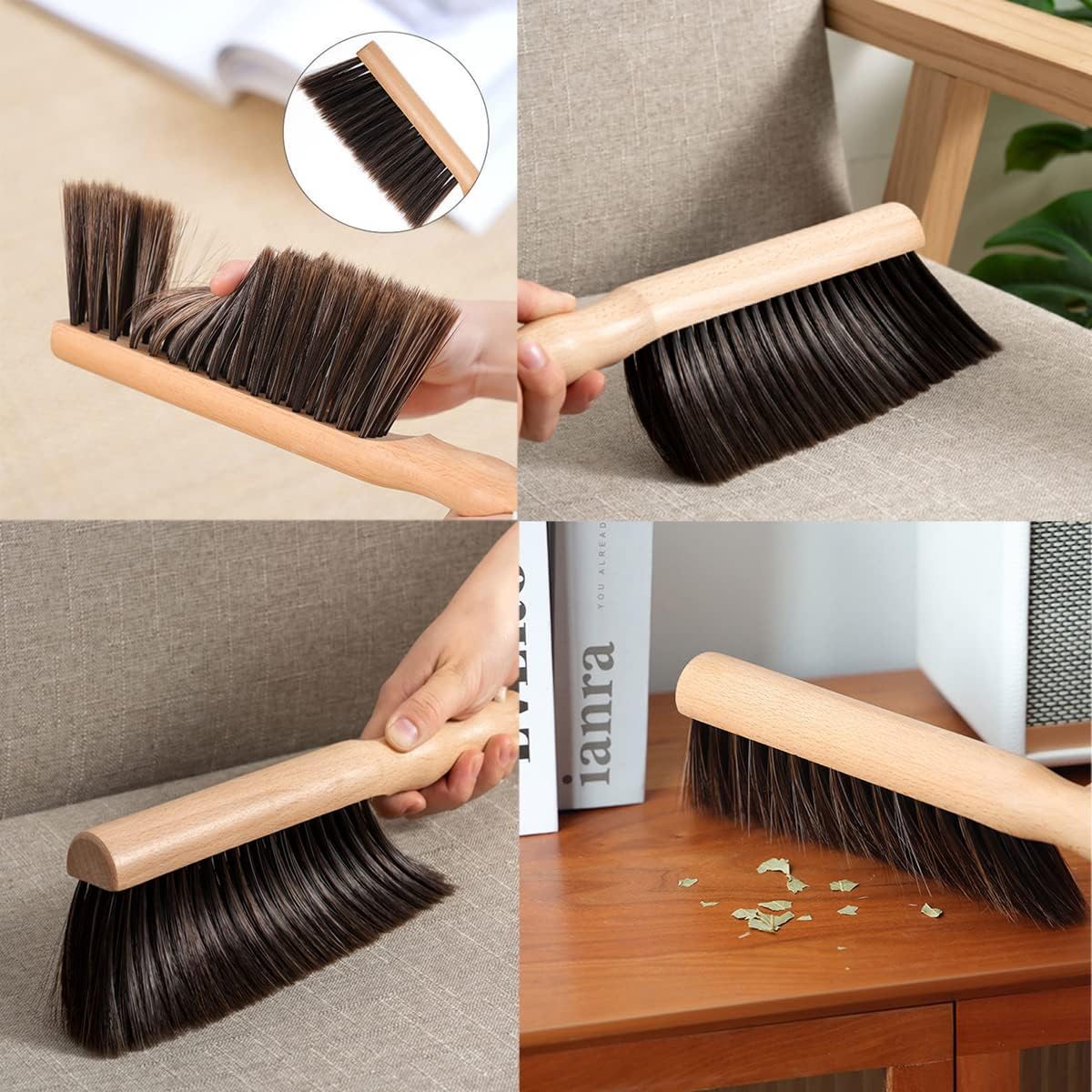 Dust Brush, 30cm Wooden Handle Soft Bristles Cleaning Brush for Bed, Sofa, Furniture, Clothes