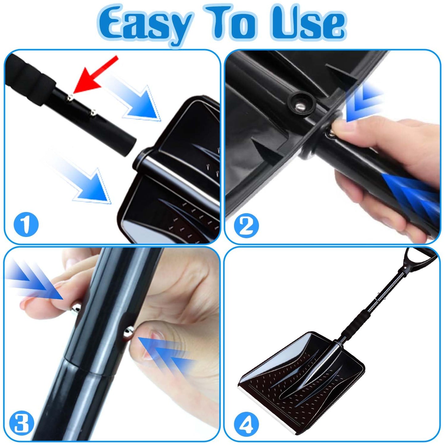 Hmfmdy Snow Shovel for Car Driveway Home Garage, Survival Shovel, Wide Ice Scraper, Lightweight Portable Detachable Snow Removal Tool for Garden Camping Outdoor Emergency Snowman Playing - Black