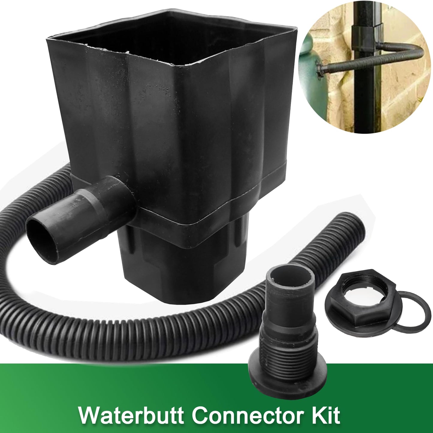 Water Butt Diverter Kit Downpipe Waterbutt Filler Kit Fits Both Round & Square Downpipes - Connect Downpipe to Water Butt with 1 Metre Connector Hose