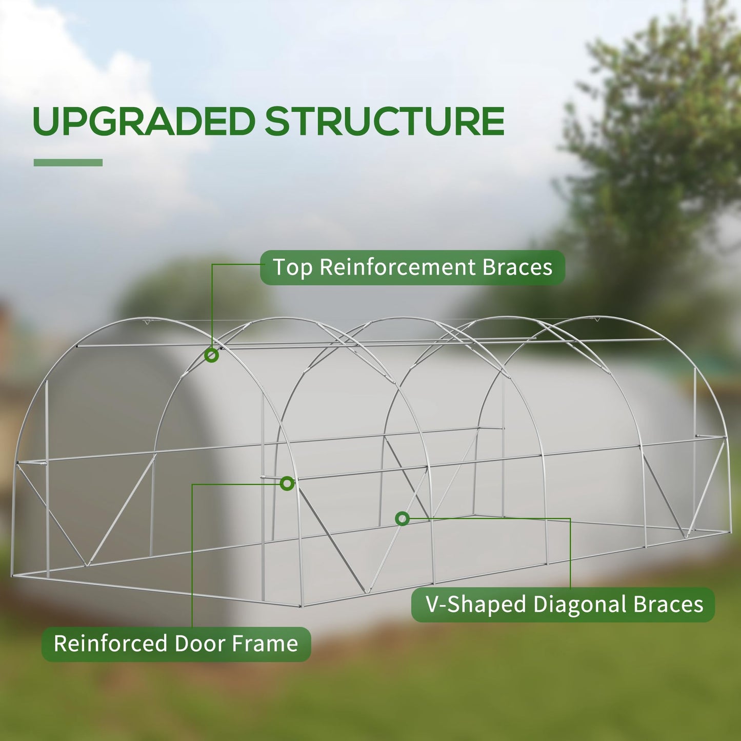 Outsunny 6 x 3(m) Walk-in Polytunnel Greenhouse with Upgraded Structure, Zipped Roll Up Mesh Door, 8 Mesh Windows, Tunnel Warm House Tent with PE Cover, 15 Plant Labels and Gloves, White