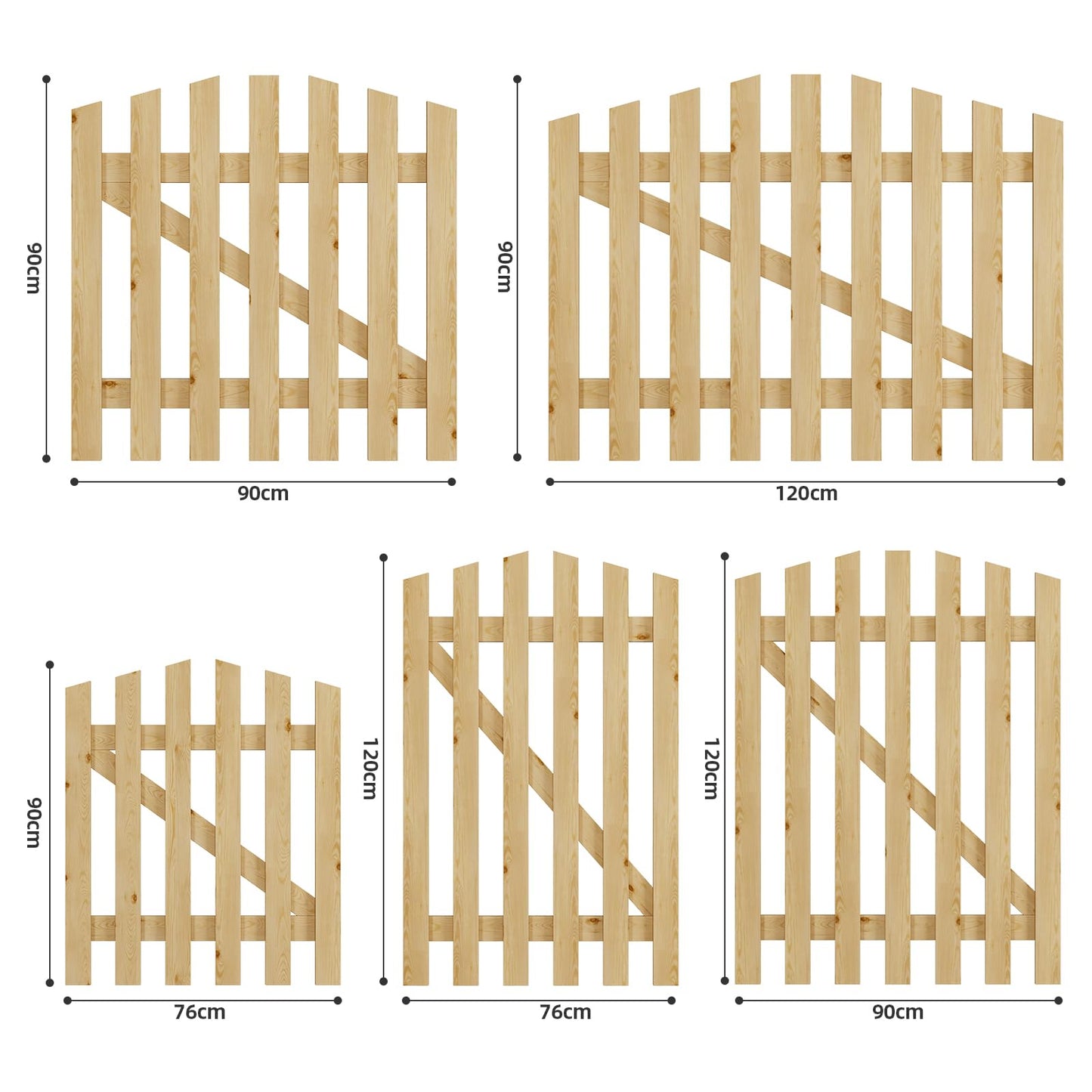 INMOZATA Garden Gate Wooden Pedestrian Gate with Gate Lock and Hinge, 2.5ft Wide x 4ft High (76cm Wide*120cm High)