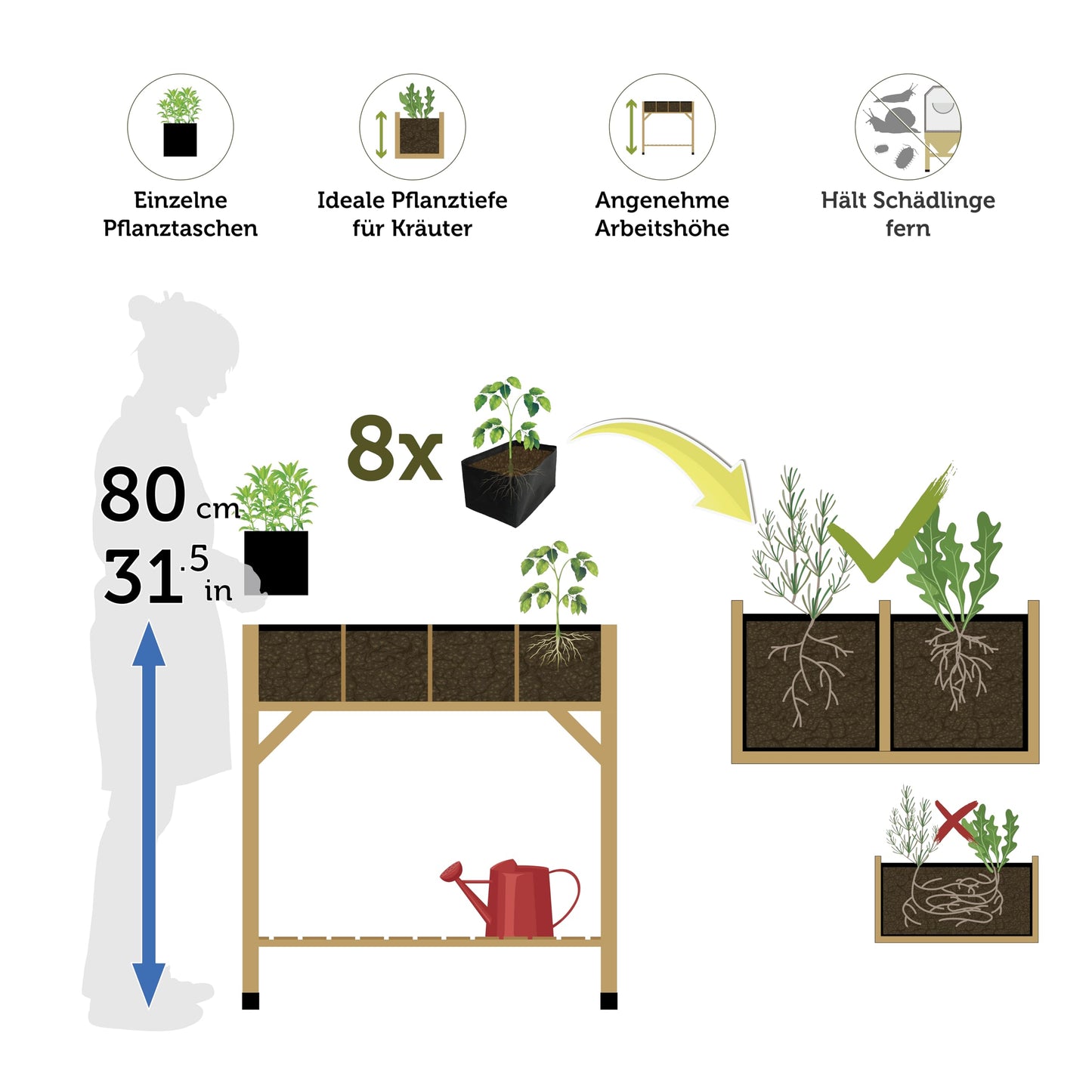 VegTrug 8 Pocket Herb Planter Natural, 78x58x80 cm