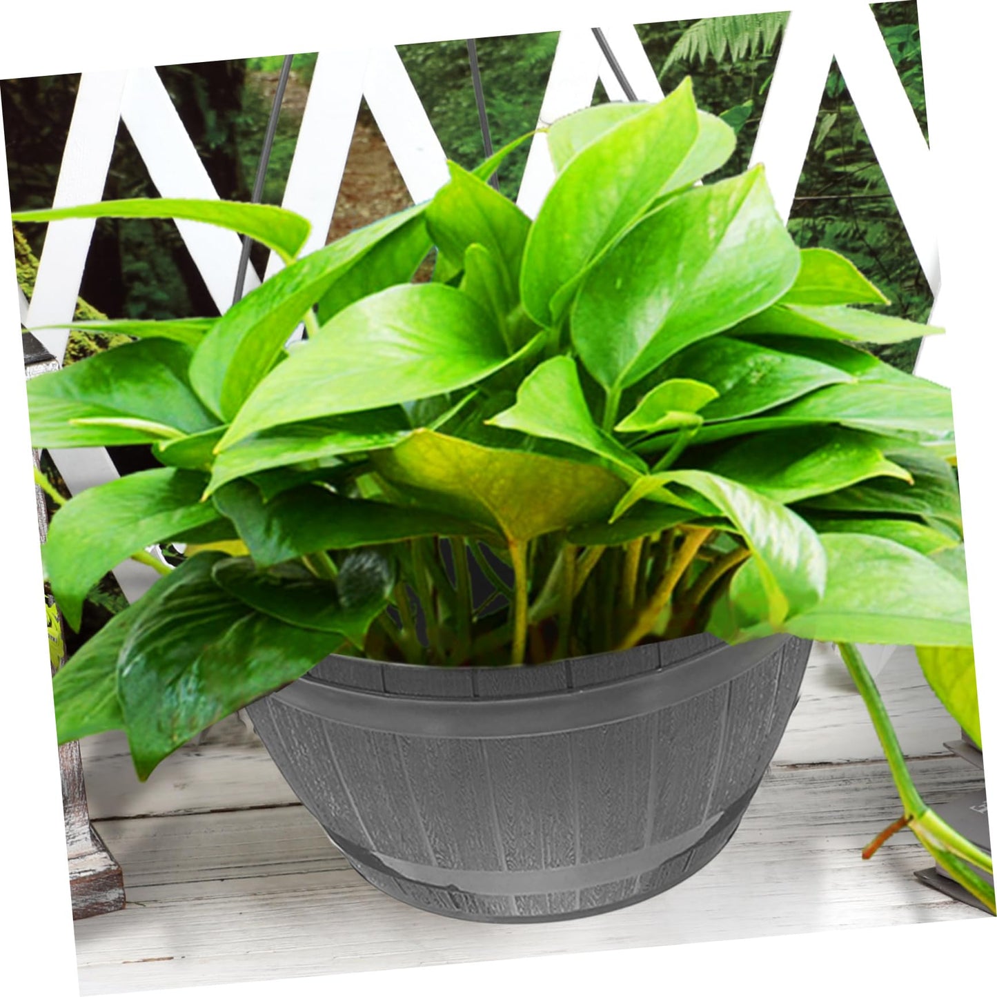 DIKACA Hanging Planters Baskets Self-watering Faux Wood Barrel 2pcs for Outdoor Patio Balcony and Indoor Plant Decor