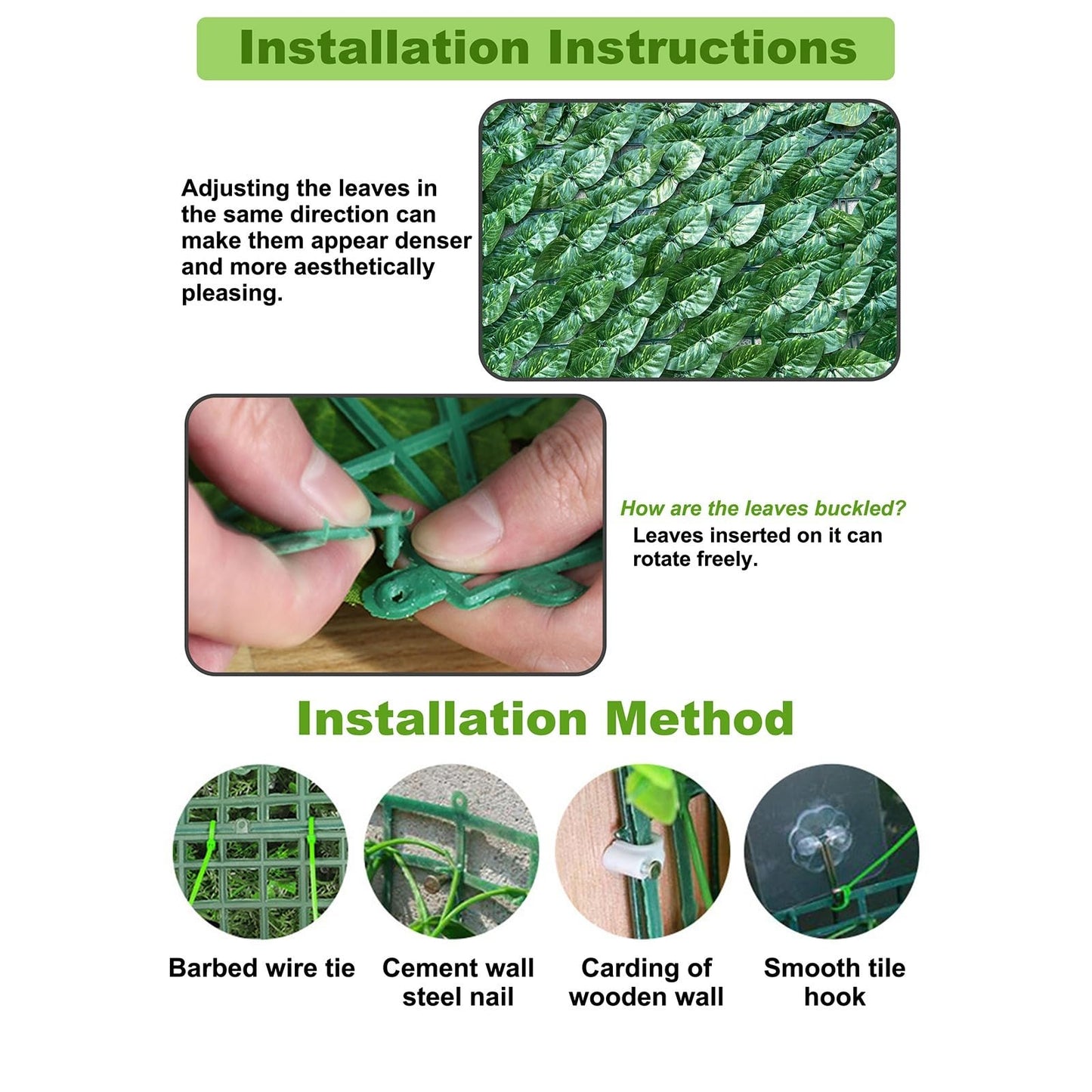 Baketron Trellis with Artificial Leaves, Artificial Ivy Leaf Hedge Fence,UV Fade Protection Privacy Hedging Wall Landscaping Garden Fence Balcony Screen,Fake Leaf Screen Home Garden(0.5 * 1M)