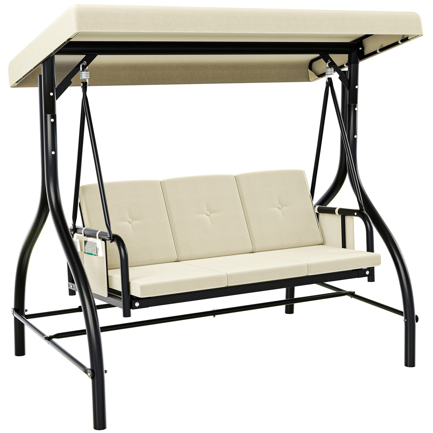 YITAHOME Canopy Garden Swing 3-Seats Outdoor Patio Swing Heavy Duty Swing Chair with Adjustable Canopy Removable Cushion, Suitable for Adult in Garden, Poolside, Balcony, Beige