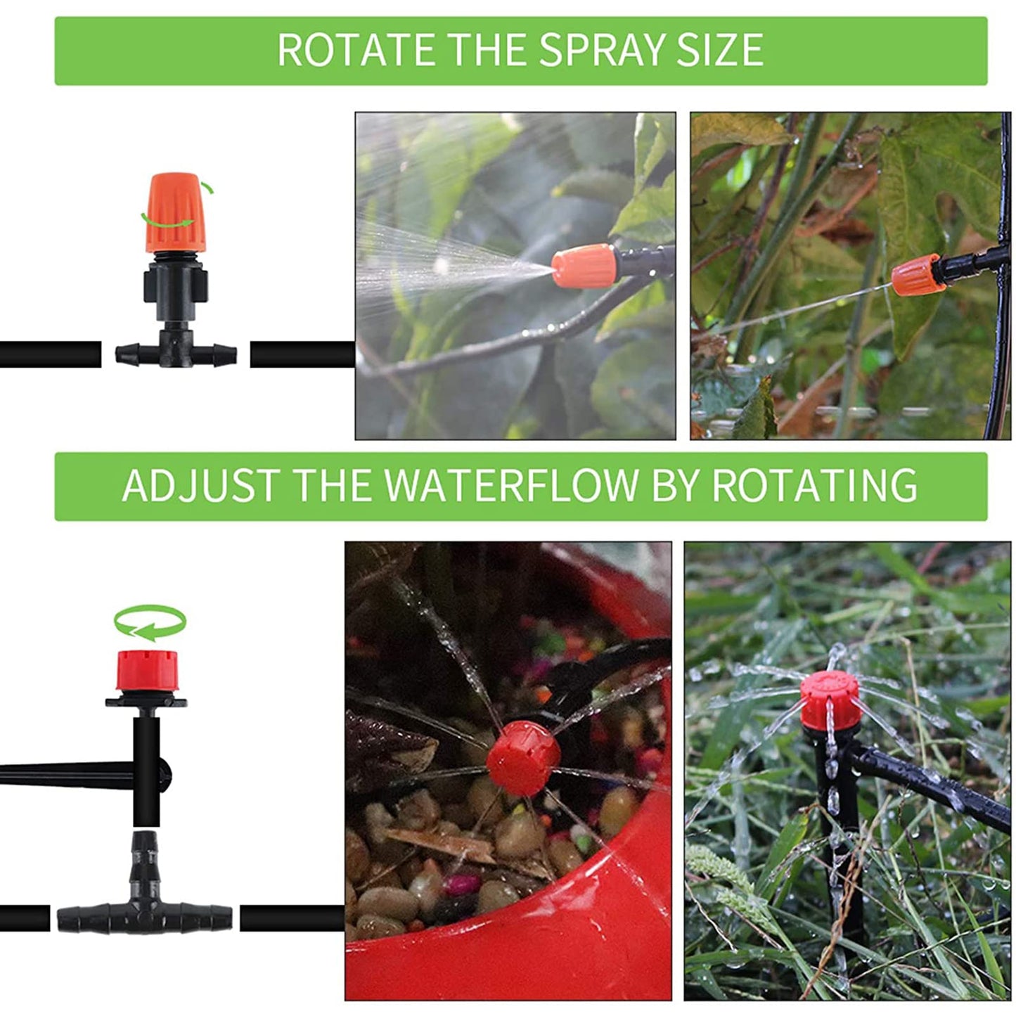 BORUIT 30M DIY Auto Drip Irrigation Kit,100FT Irrigation Pipe, Irrigation Sprinklers,Great Drip Watering System Garden Plant Watering Devices for Flower Bed, Patio, Garden Greenhouse Plants