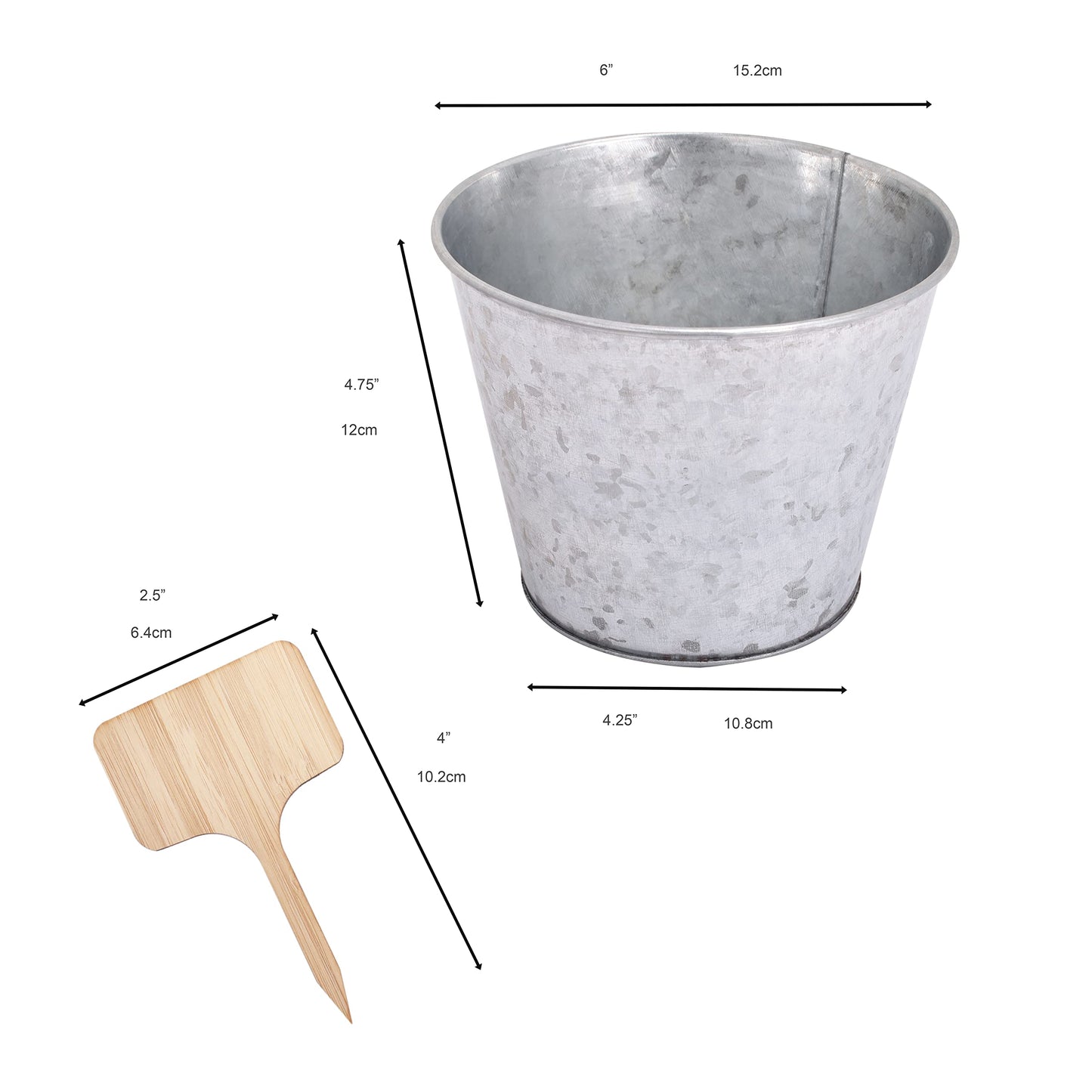 Katai Galvanised Metal Planter Buckets - 6 Pack Small Metal Buckets for Indoor Plants, Herb Garden, Orchid Pots, Hanging Plant Holder, Flower Pots, Wall Planters, Garden Decor - with 6 Plant Labels