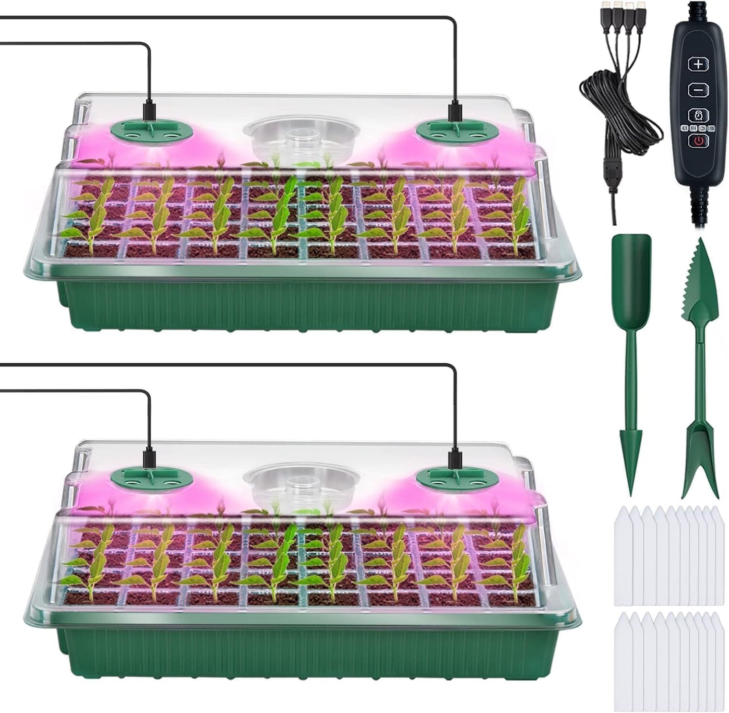 YAUNGEL Seed Trays with Grow Light, Thicken Propagator XL Seedling Starter with Timing Controller Adjustable Brightness, Growing Trays with Humidity Vented Domes and Base, Gift Box