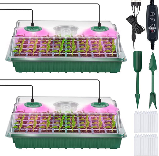 YAUNGEL Seed Trays with Grow Light, Thicken Propagator XL Seedling Starter with Timing Controller Adjustable Brightness, Growing Trays with Humidity Vented Domes and Base, Gift Box
