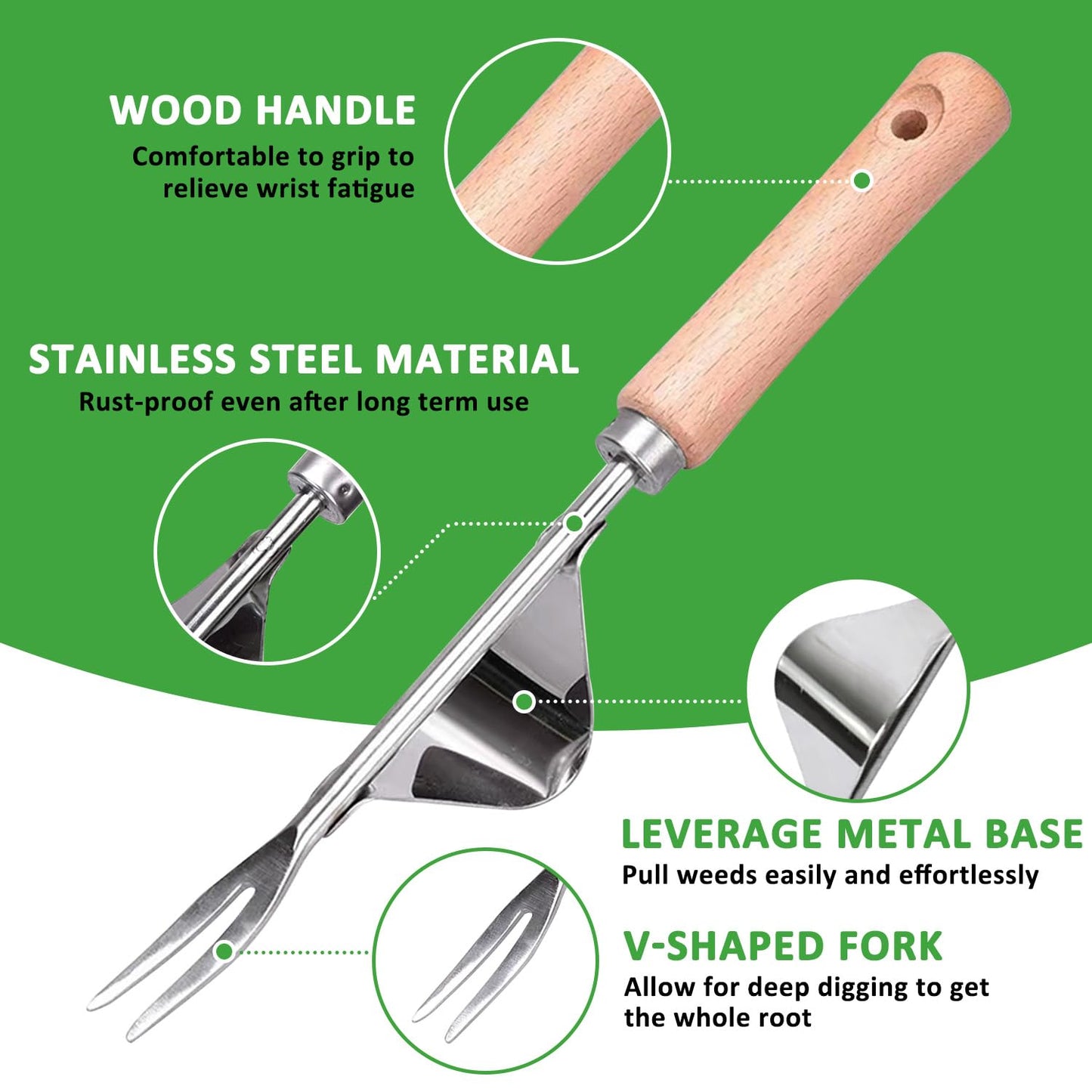 YingBiao Hand Weed Remover Tool Stainless Steel Manual Deep Root Weeding Tool Multifunctional Weeder Tools Wooden Handle Weeding Tools for Garden Dandelions Patio Crack Lawn Grass